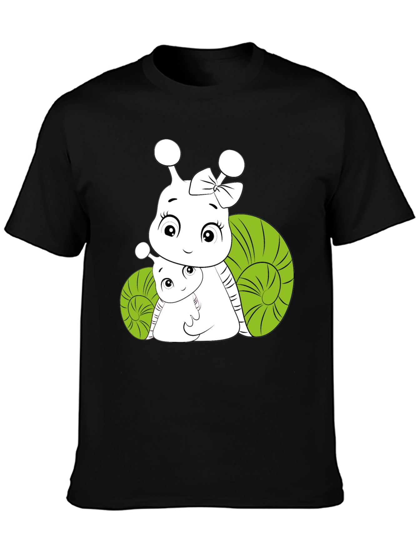 Snail Family Graphic Tee - Black Cotton T-Shirt