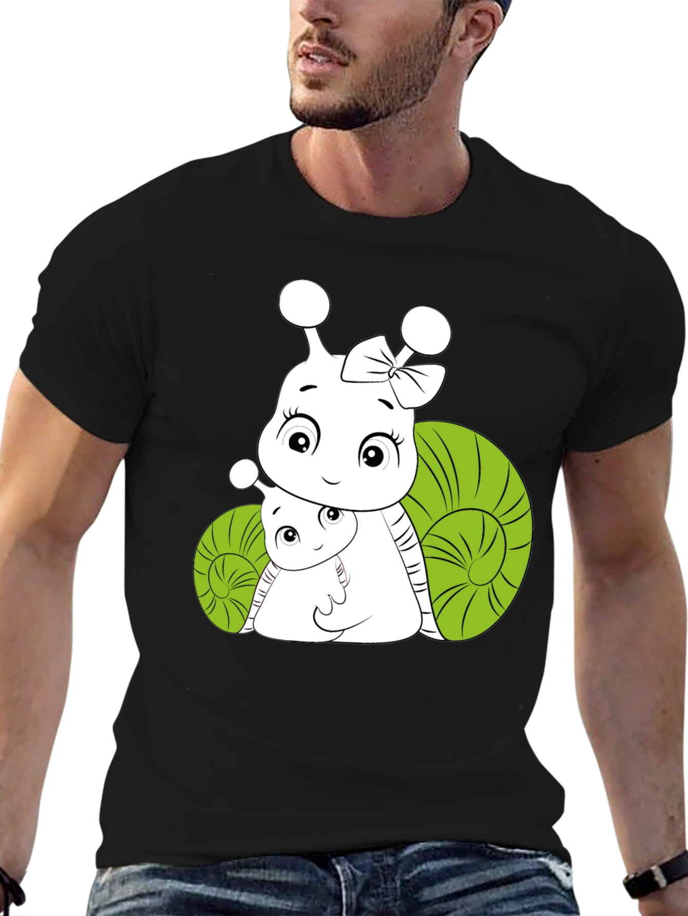 Snail Family Graphic Tee - Black Cotton T-Shirt