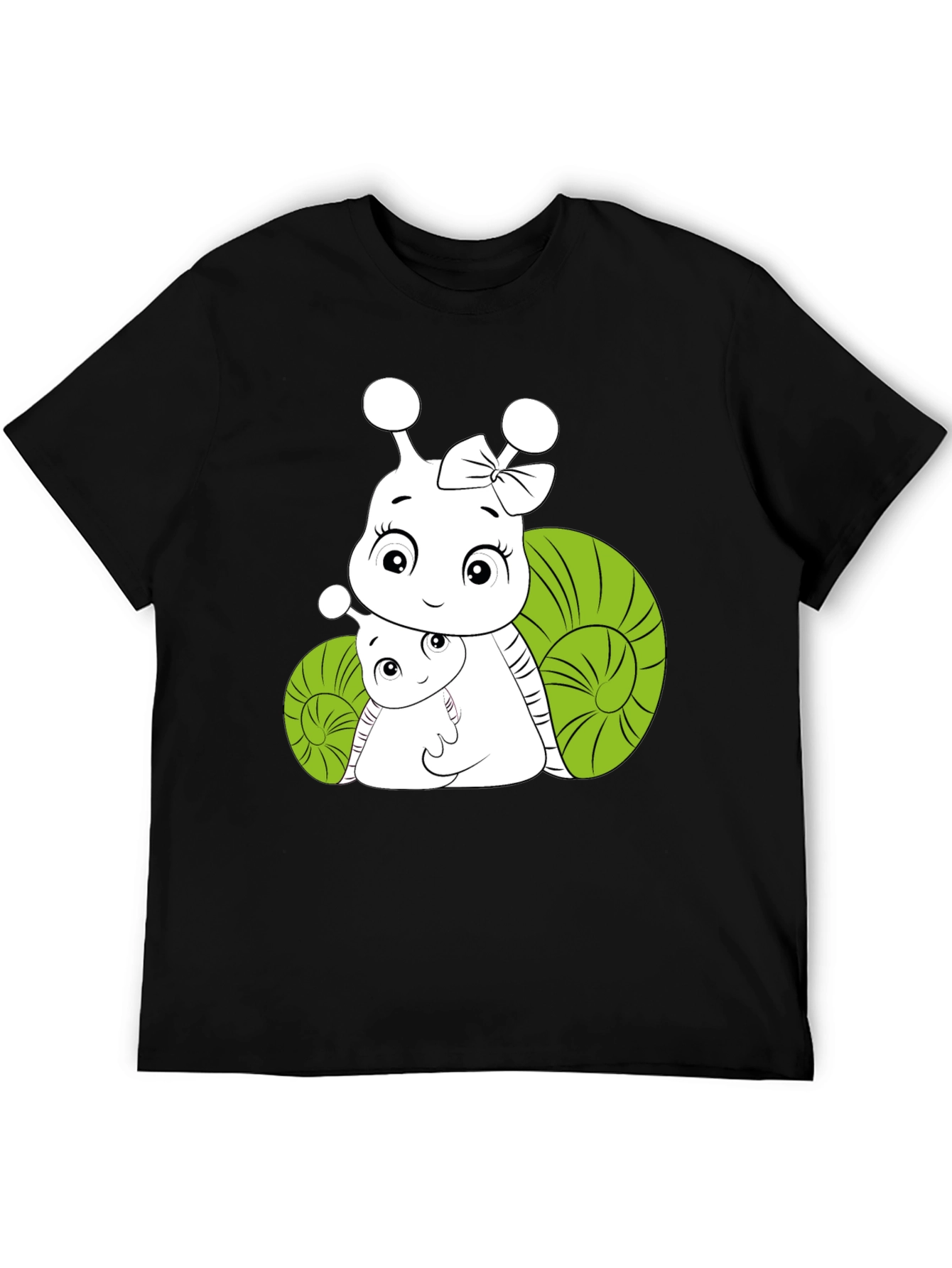Snail Family Graphic Tee - Black Cotton T-Shirt