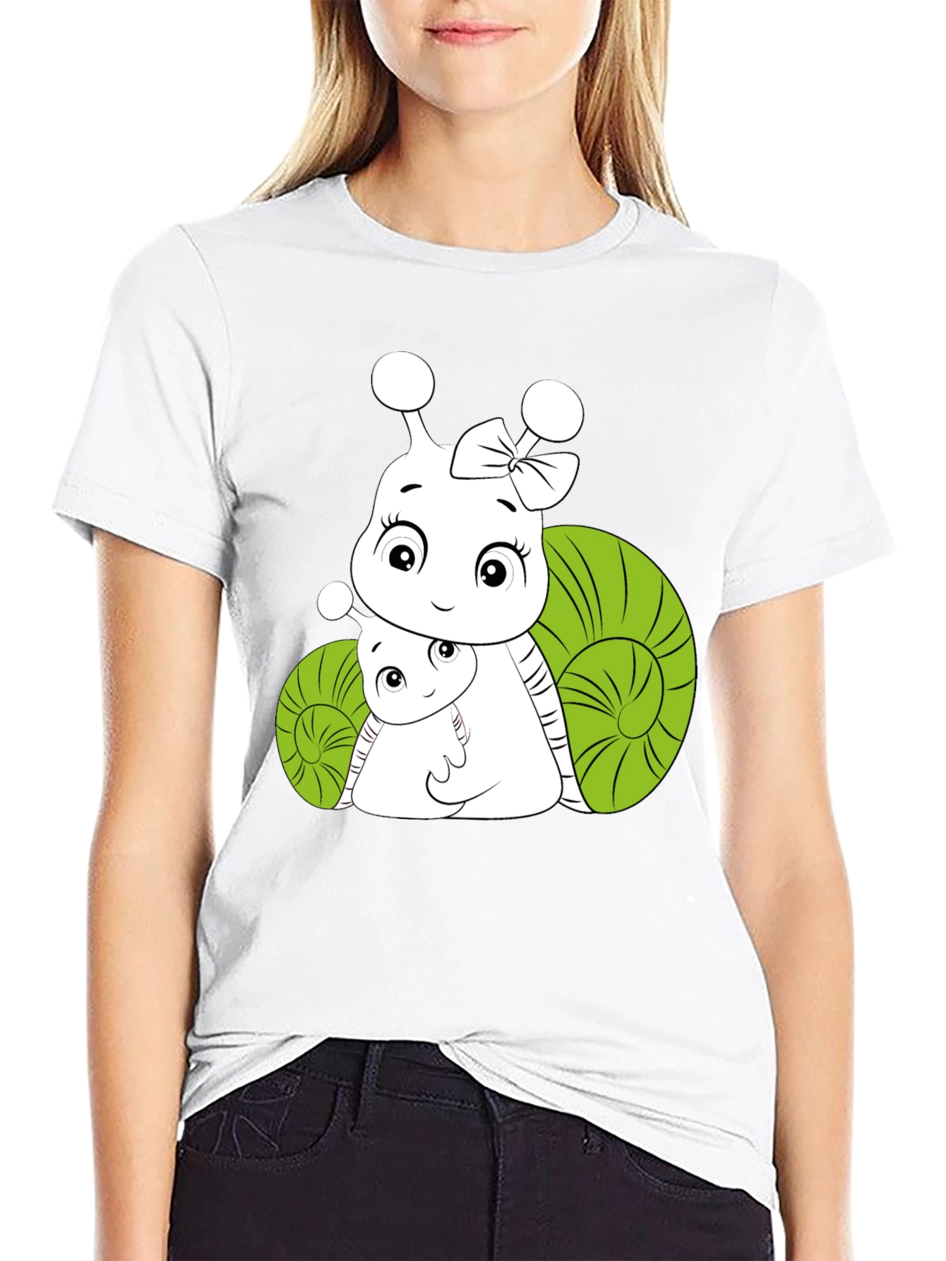 Snail Family Graphic Tee - Black Cotton T-Shirt
