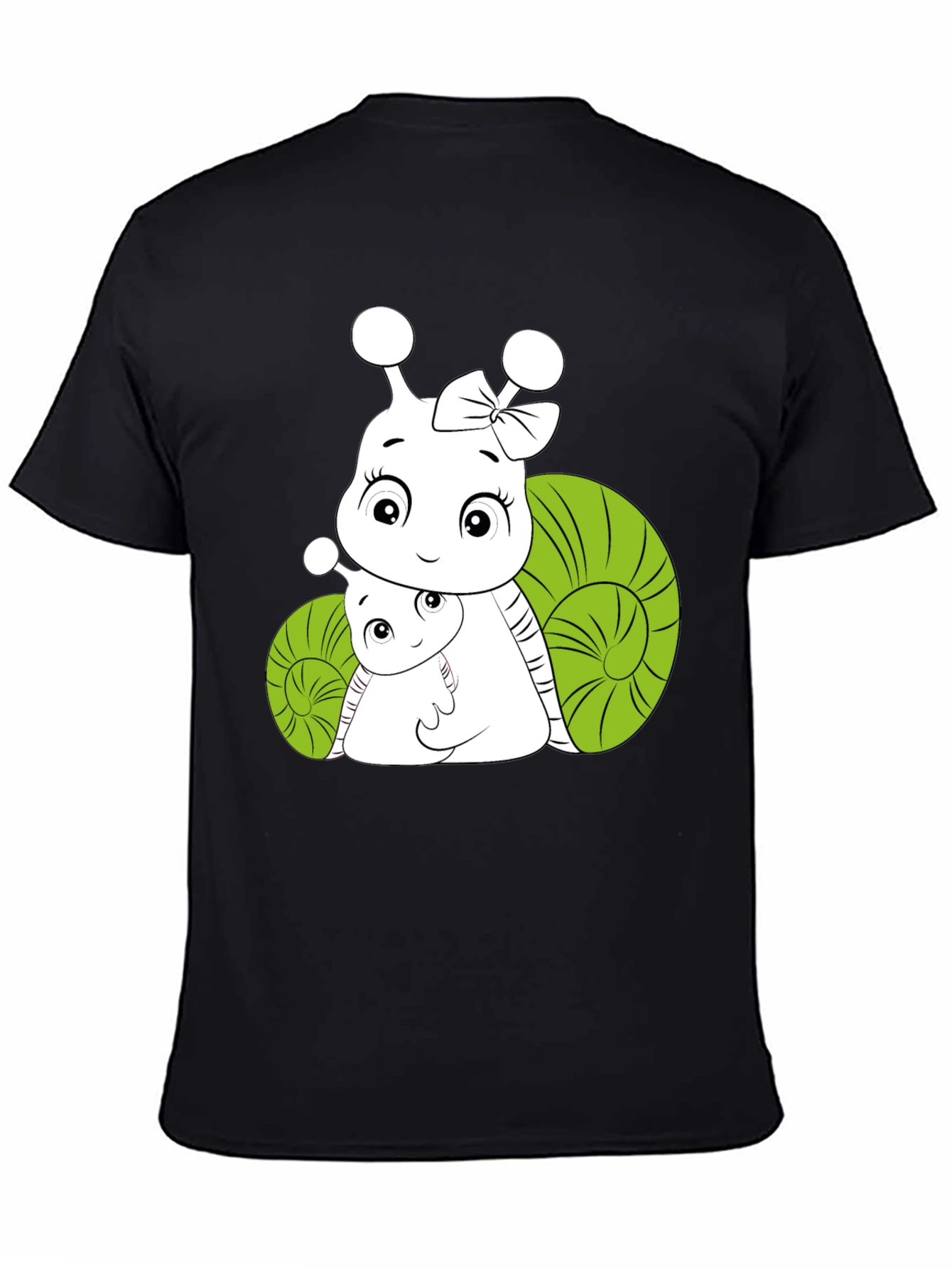 Snail Family Graphic Tee - Black Cotton T-Shirt