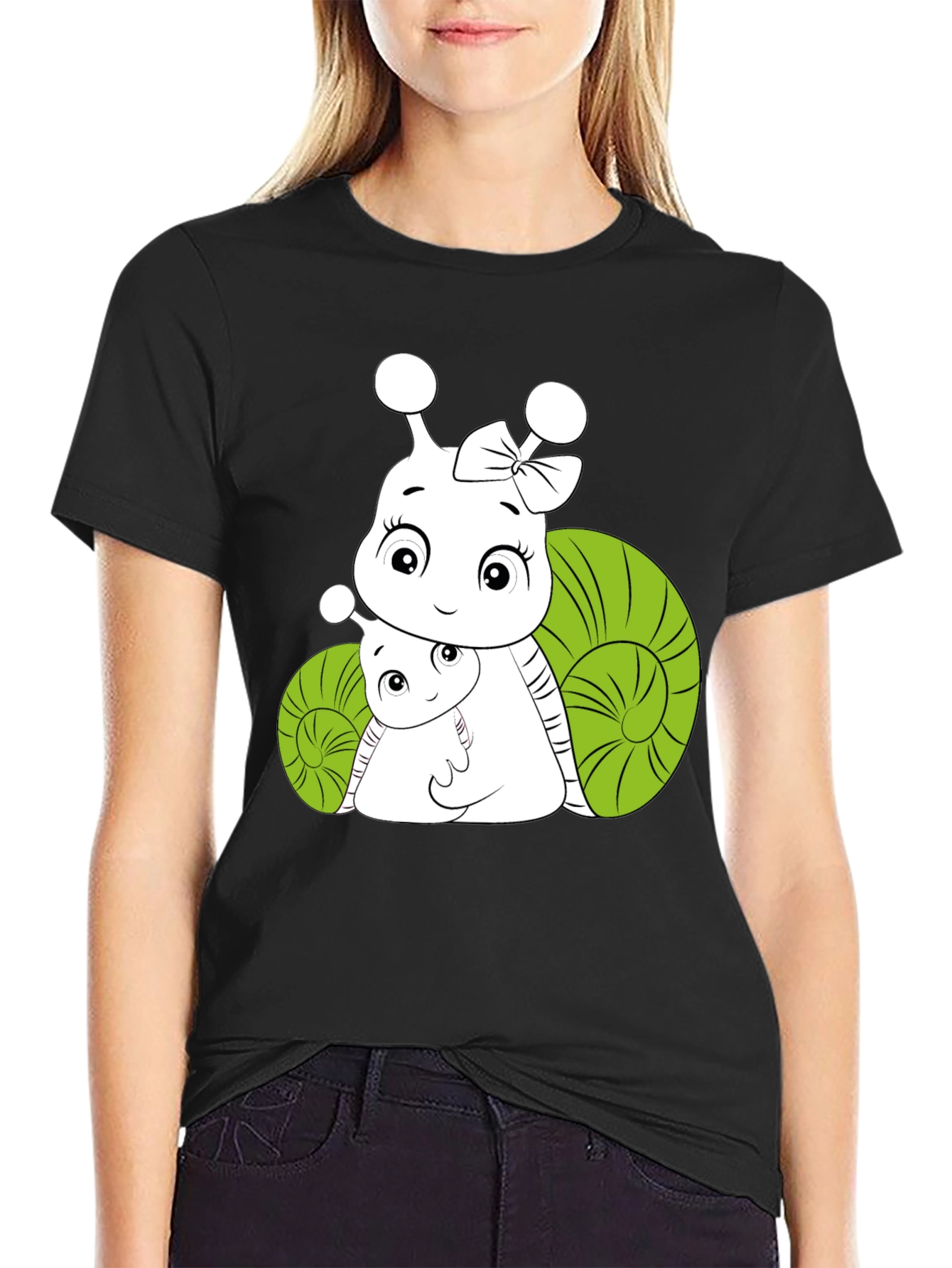 Snail Family Graphic Tee - Black Cotton T-Shirt