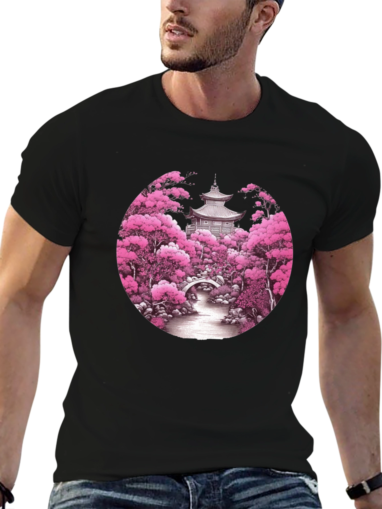 Cherry Blossom Temple Graphic T-Shirt