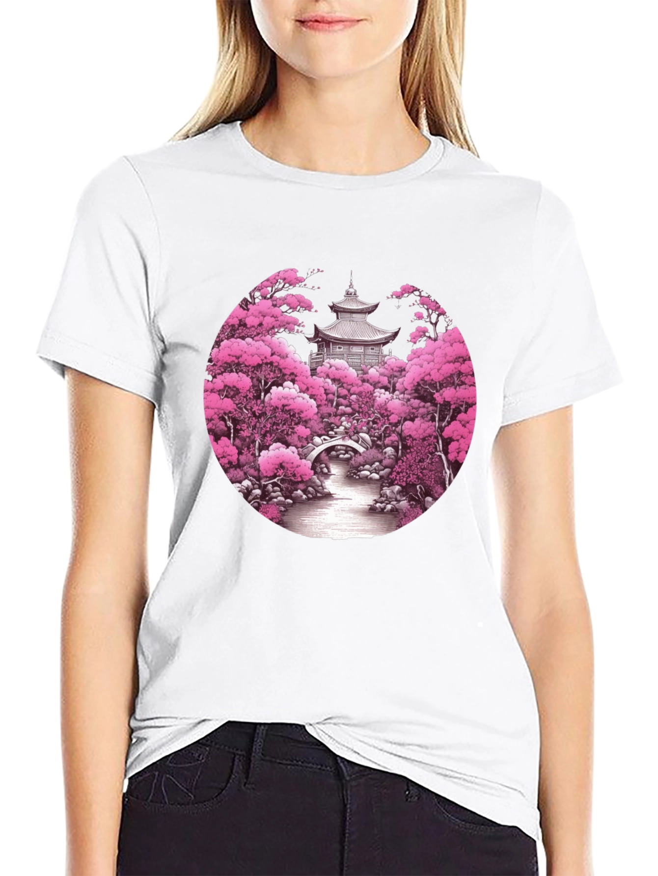 Cherry Blossom Temple Graphic T-Shirt