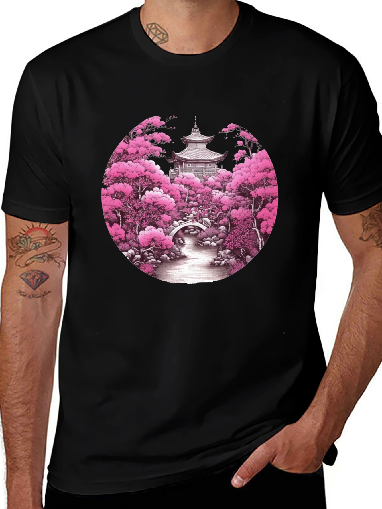 Cherry Blossom Temple Graphic T-Shirt