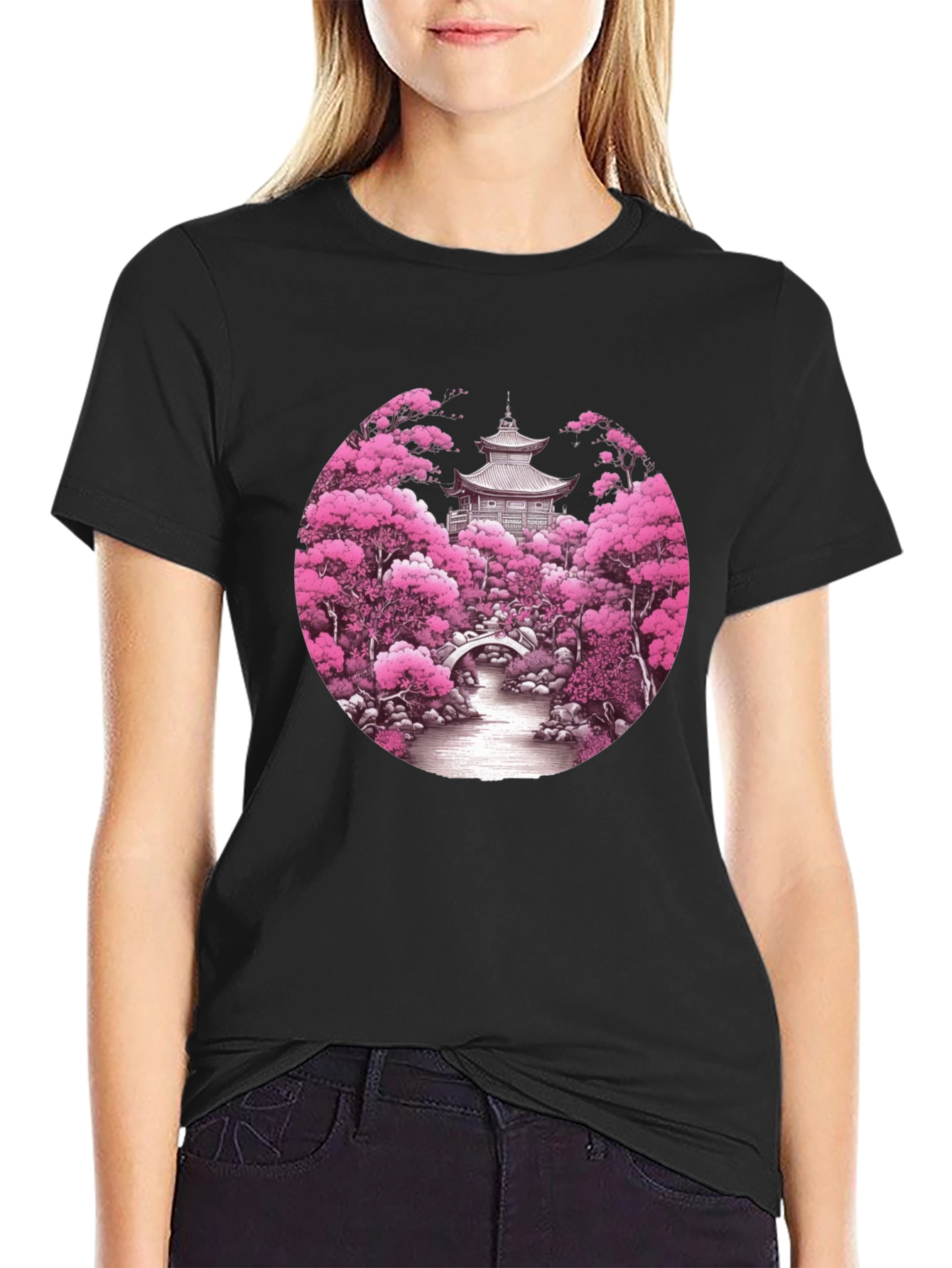 Cherry Blossom Temple Graphic T-Shirt
