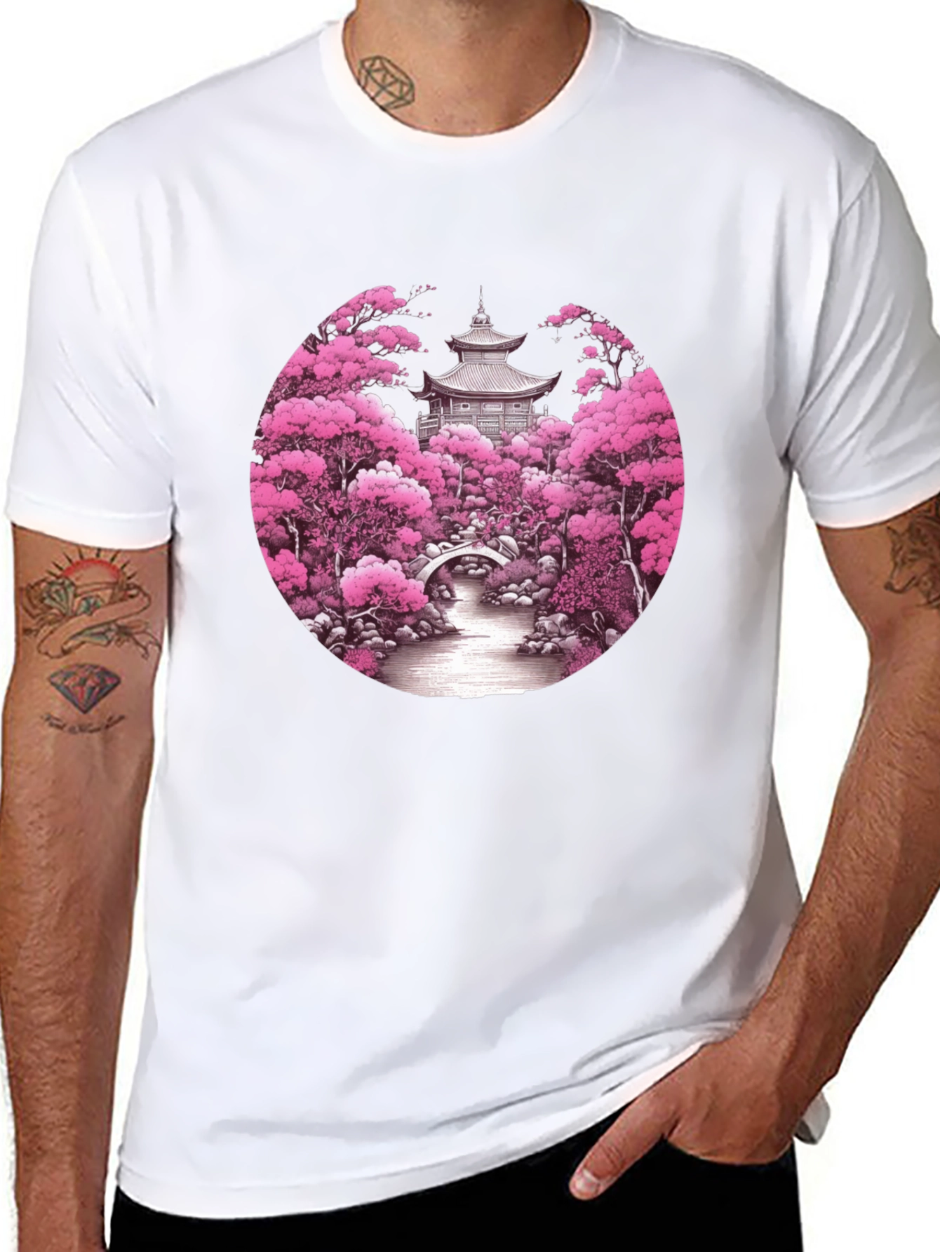 Cherry Blossom Temple Graphic T-Shirt