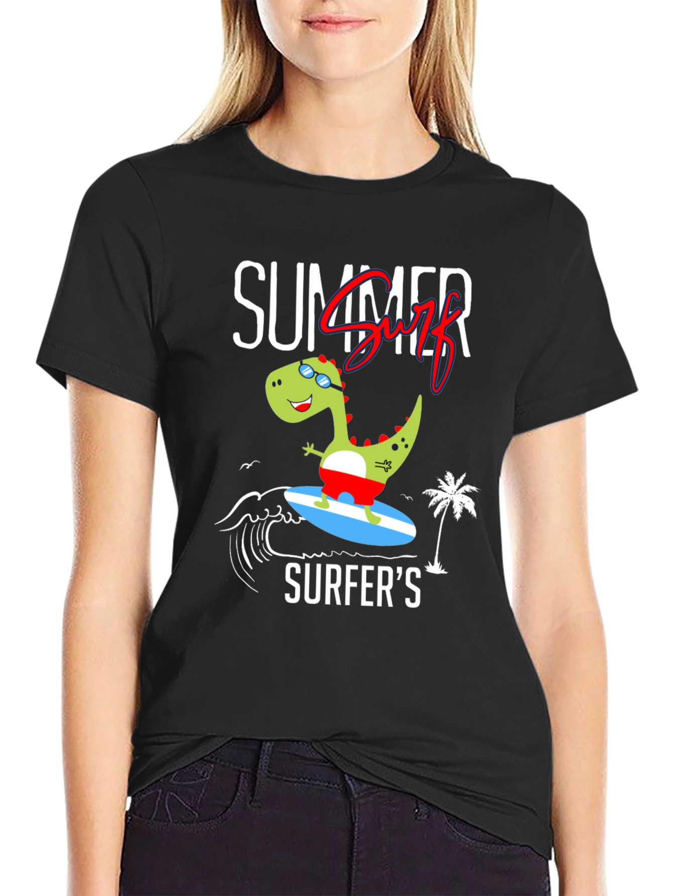 Summer Surfer Dinosaur Graphic Tee