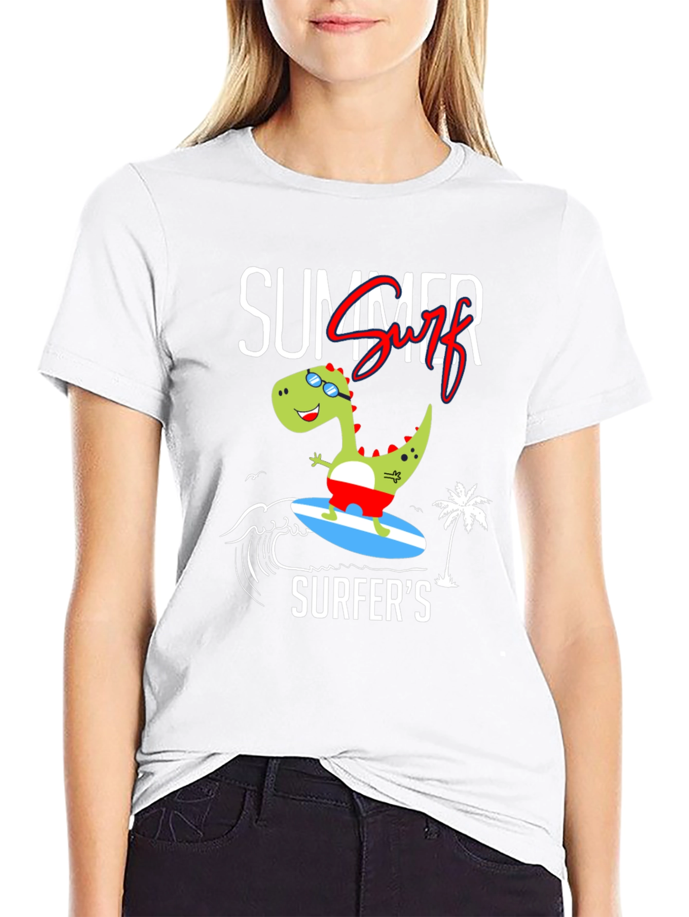 Summer Surfer Dinosaur Graphic Tee