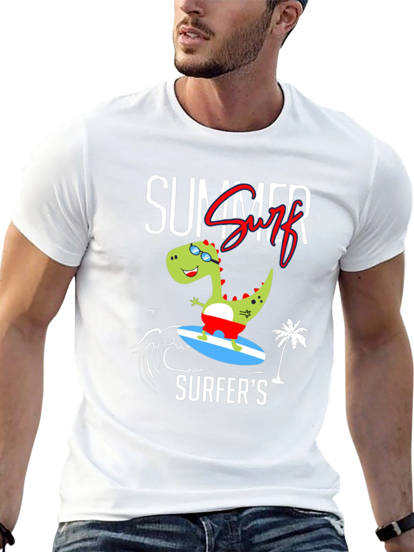 Summer Surfer Dinosaur Graphic Tee