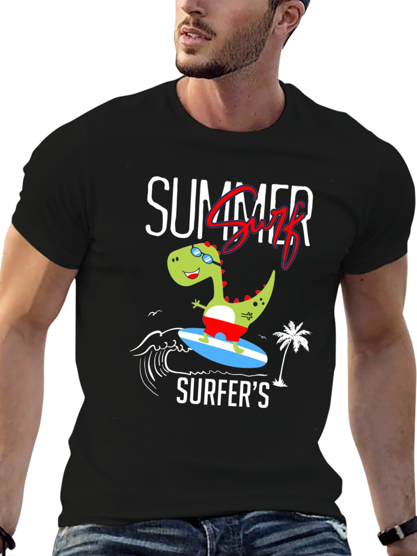 Summer Surfer Dinosaur Graphic Tee