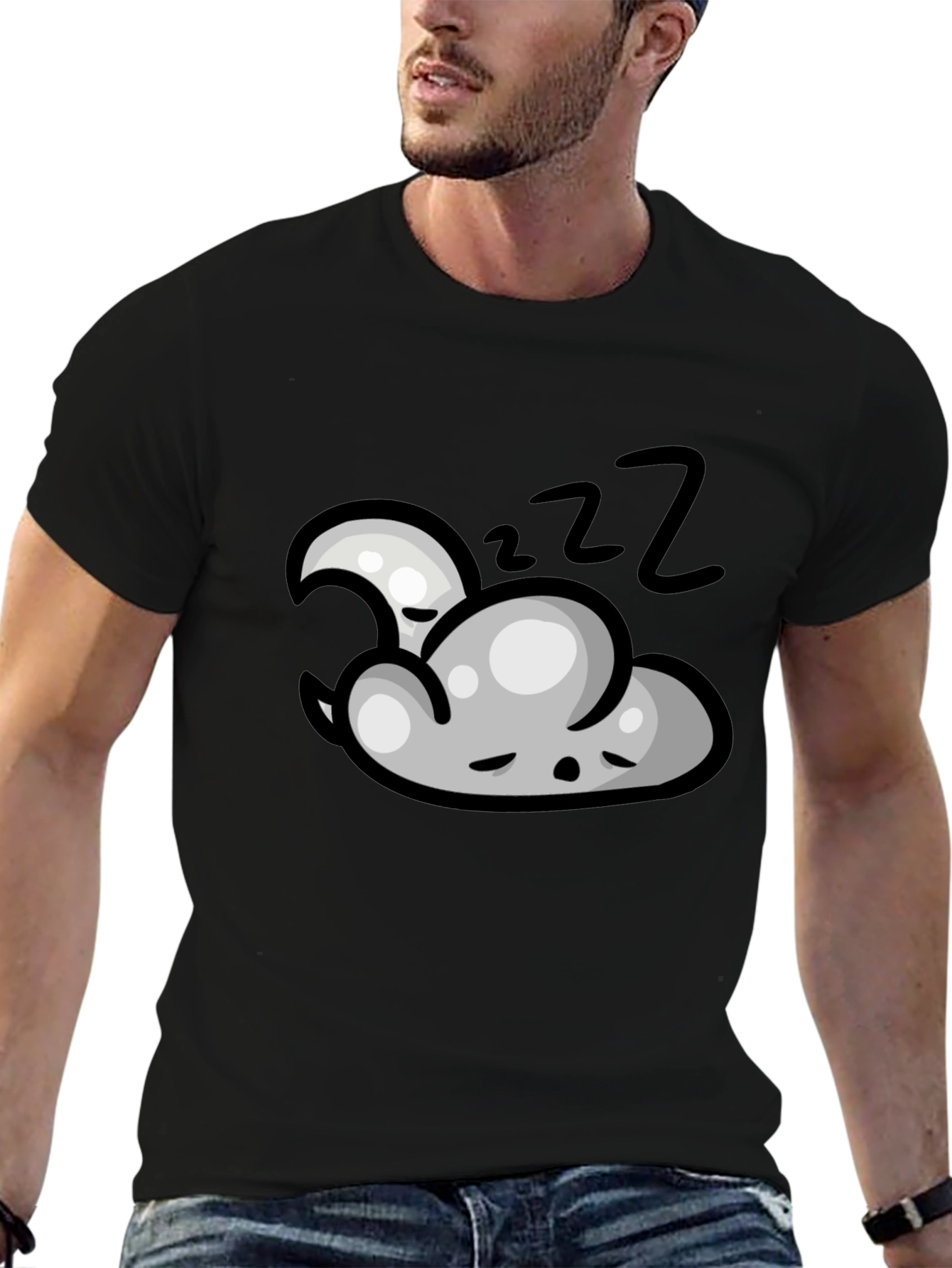Dreamy Sleep Cloud Graphic Tee - Black Cotton T-Shirt