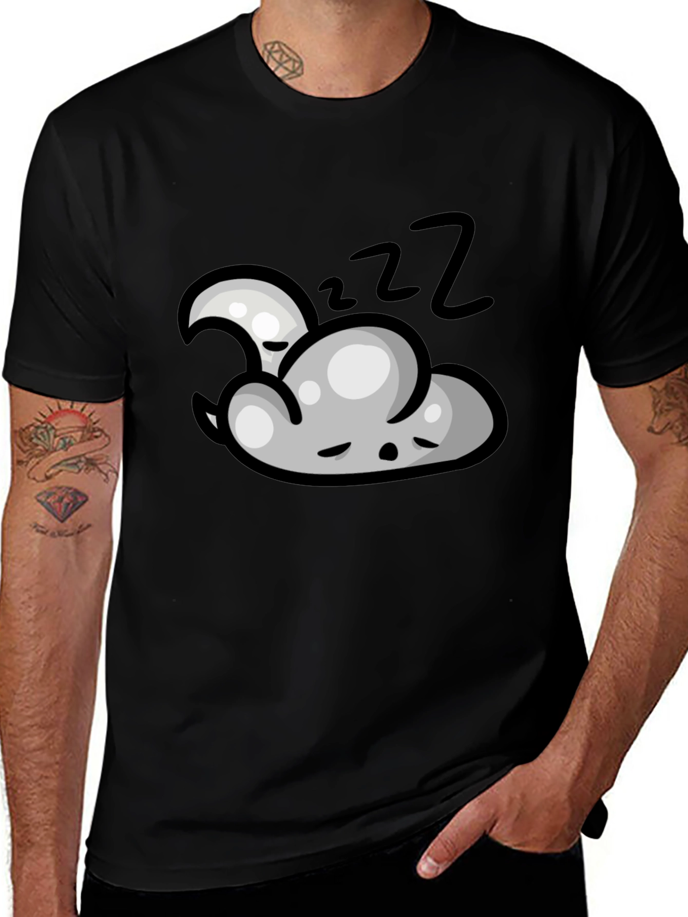 Dreamy Sleep Cloud Graphic Tee - Black Cotton T-Shirt