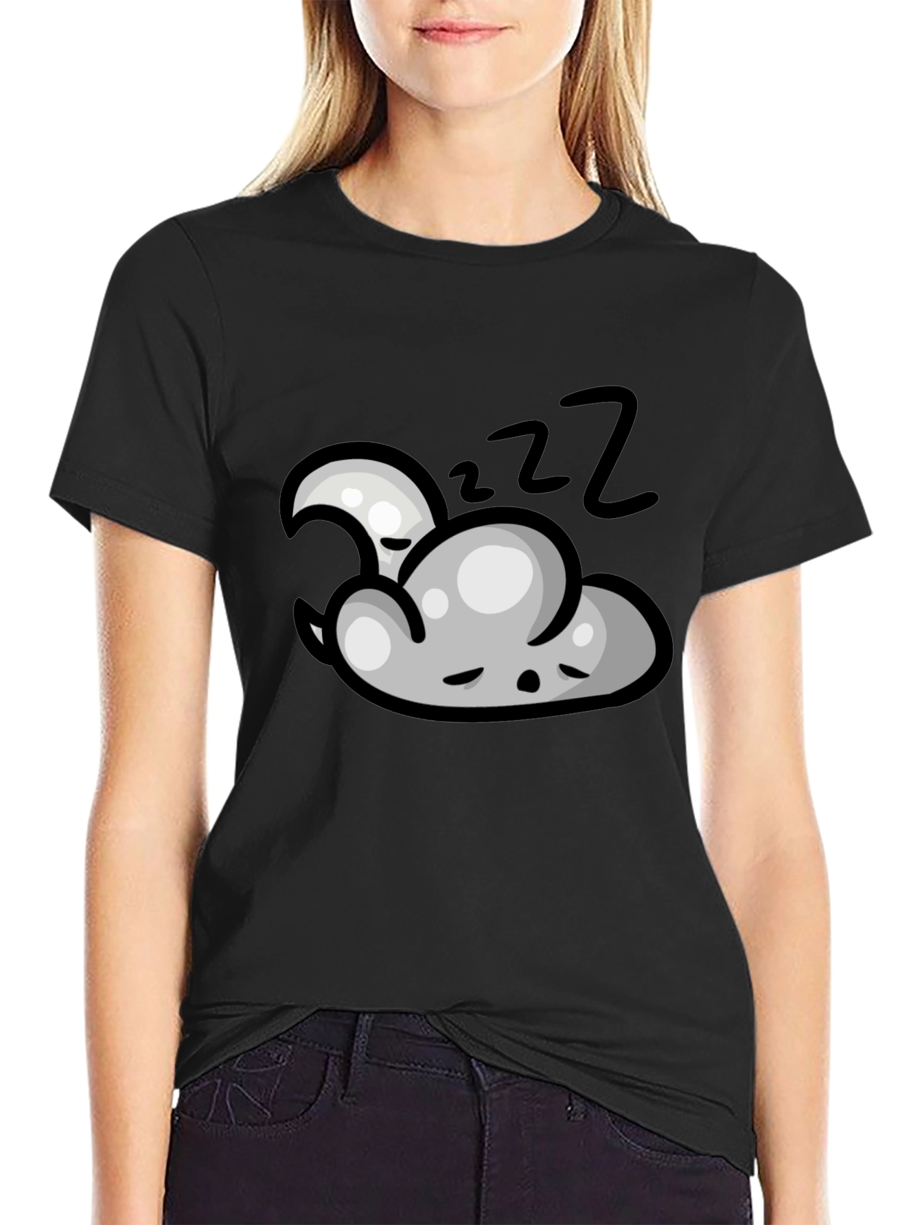 Dreamy Sleep Cloud Graphic Tee - Black Cotton T-Shirt
