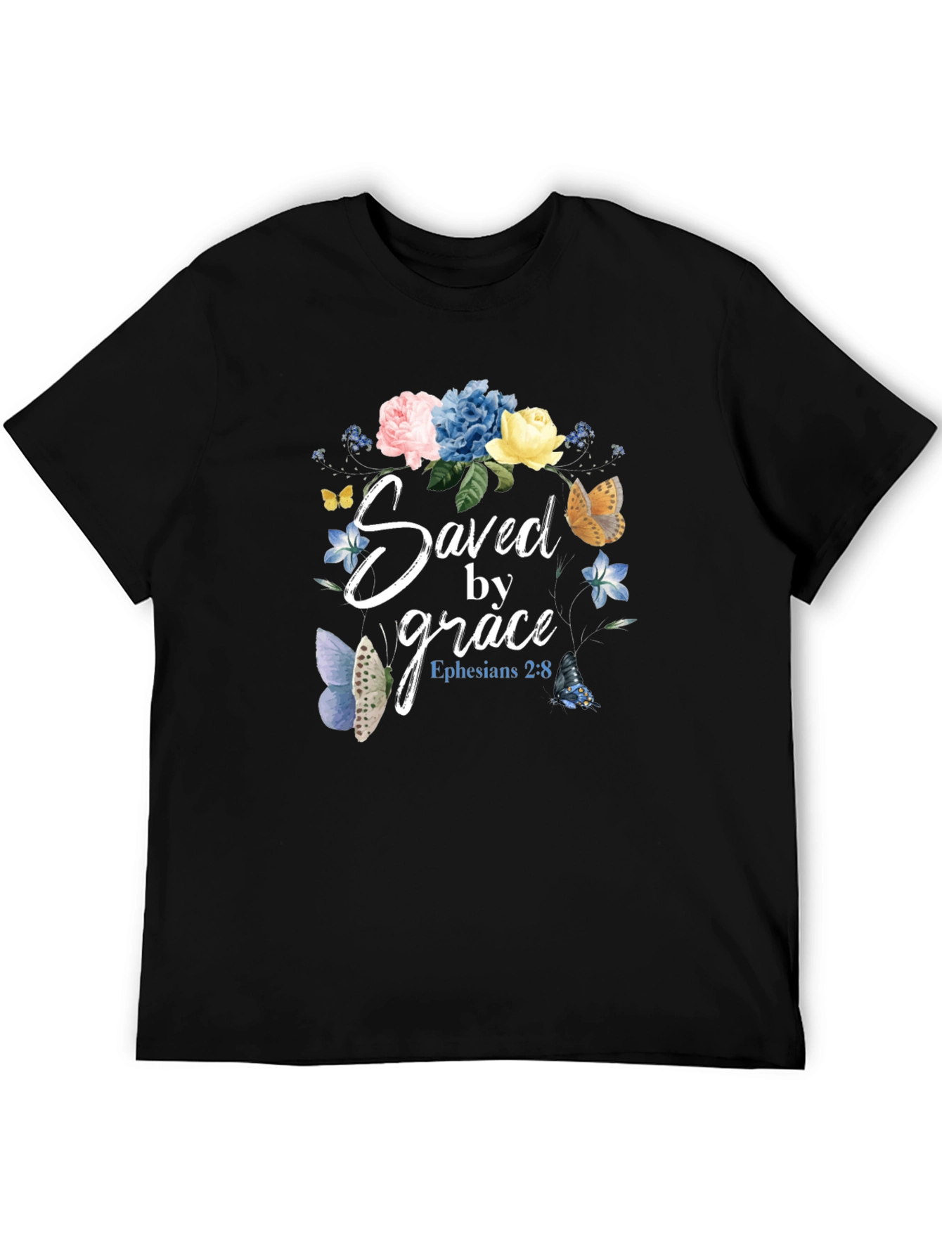 Saved by Grace T-Shirt - Floral Butterfly Design