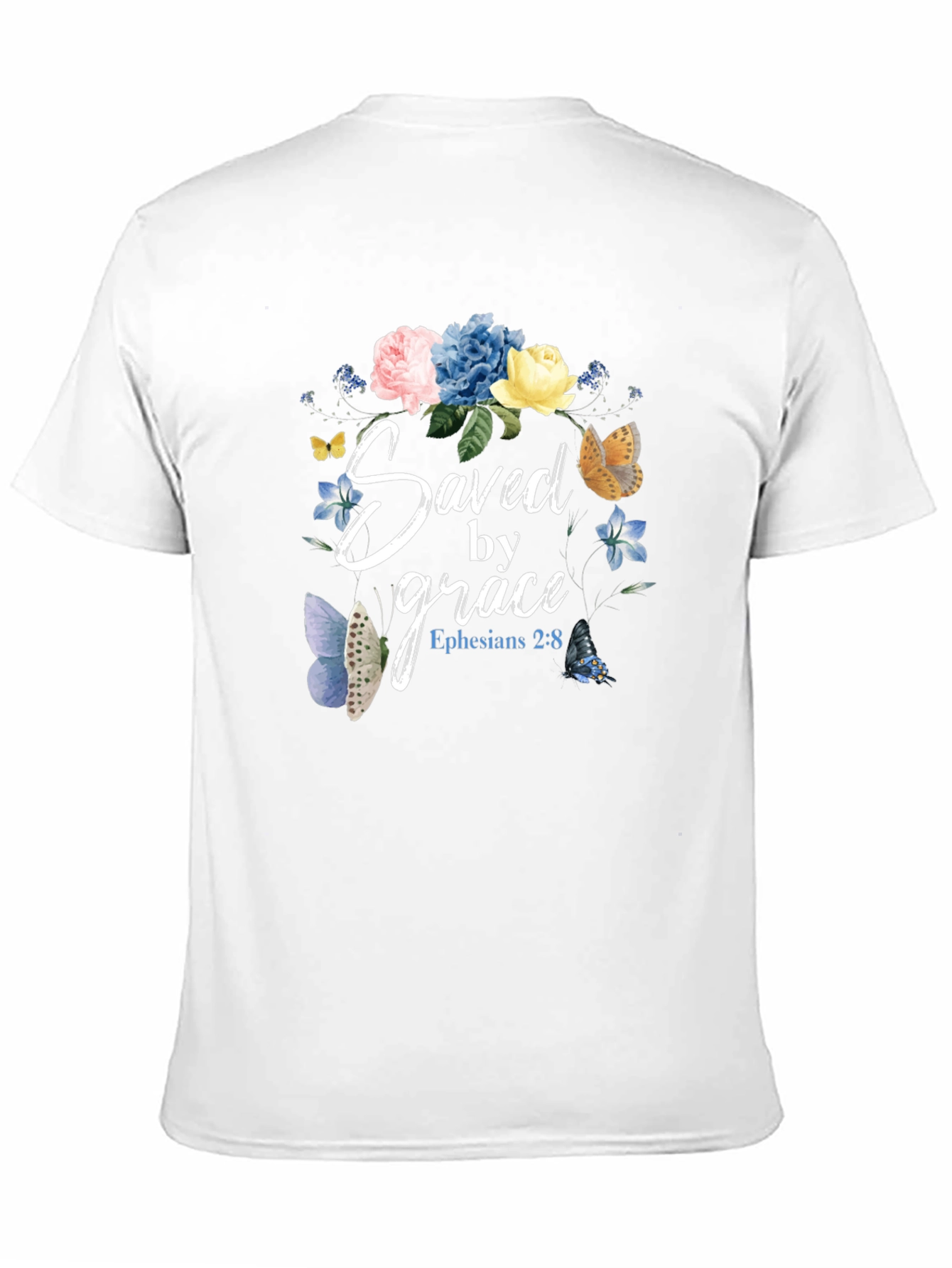 Saved by Grace T-Shirt - Floral Butterfly Design
