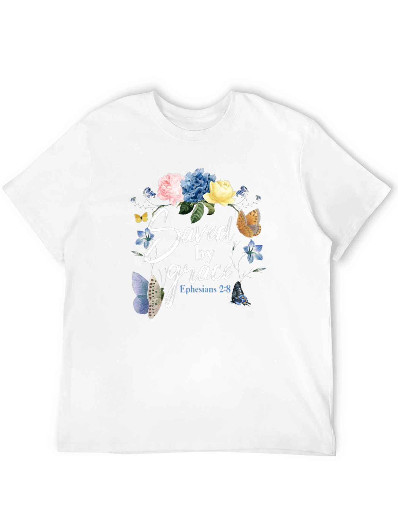 Saved by Grace T-Shirt - Floral Butterfly Design