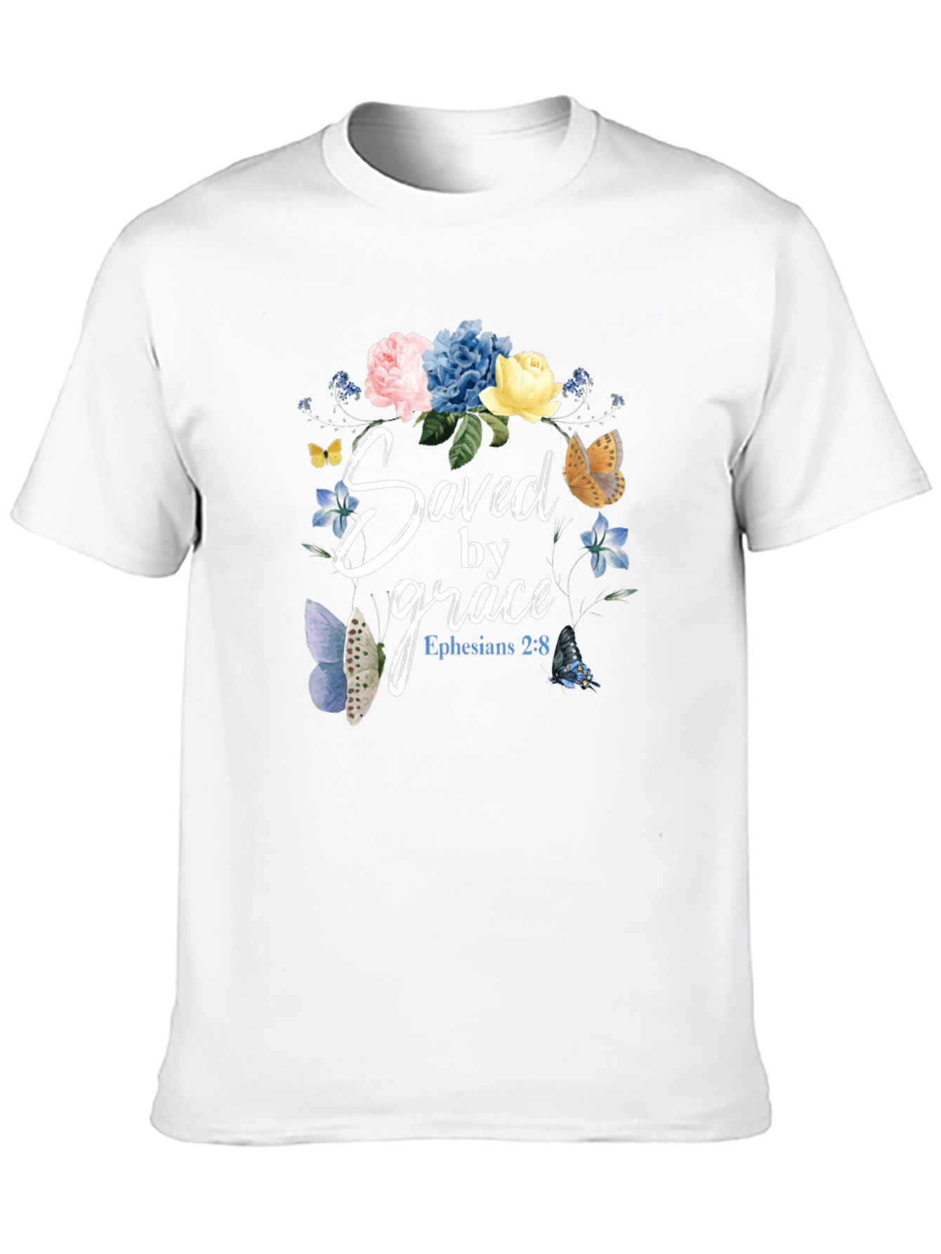 Saved by Grace T-Shirt - Floral Butterfly Design