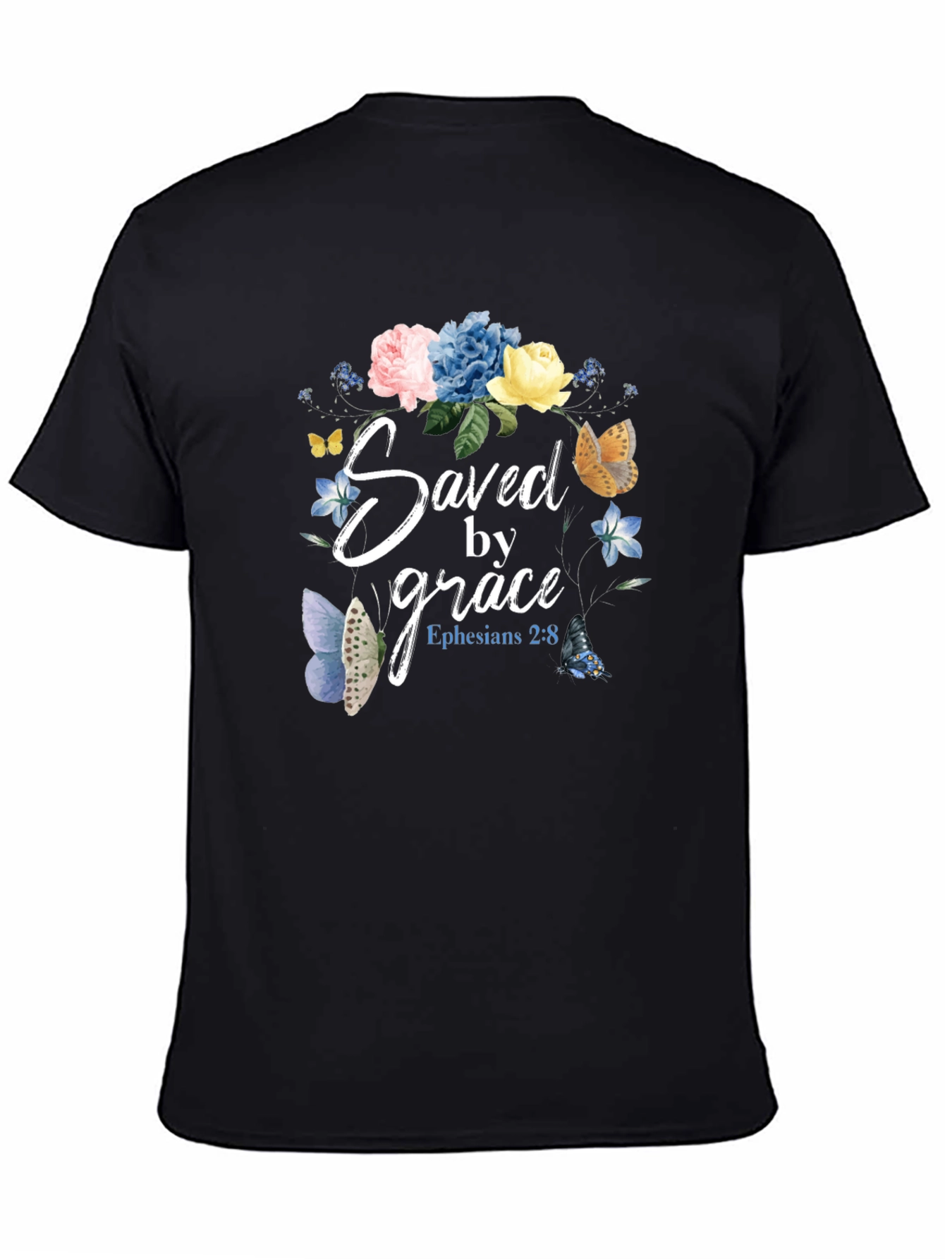 Saved by Grace T-Shirt - Floral Butterfly Design