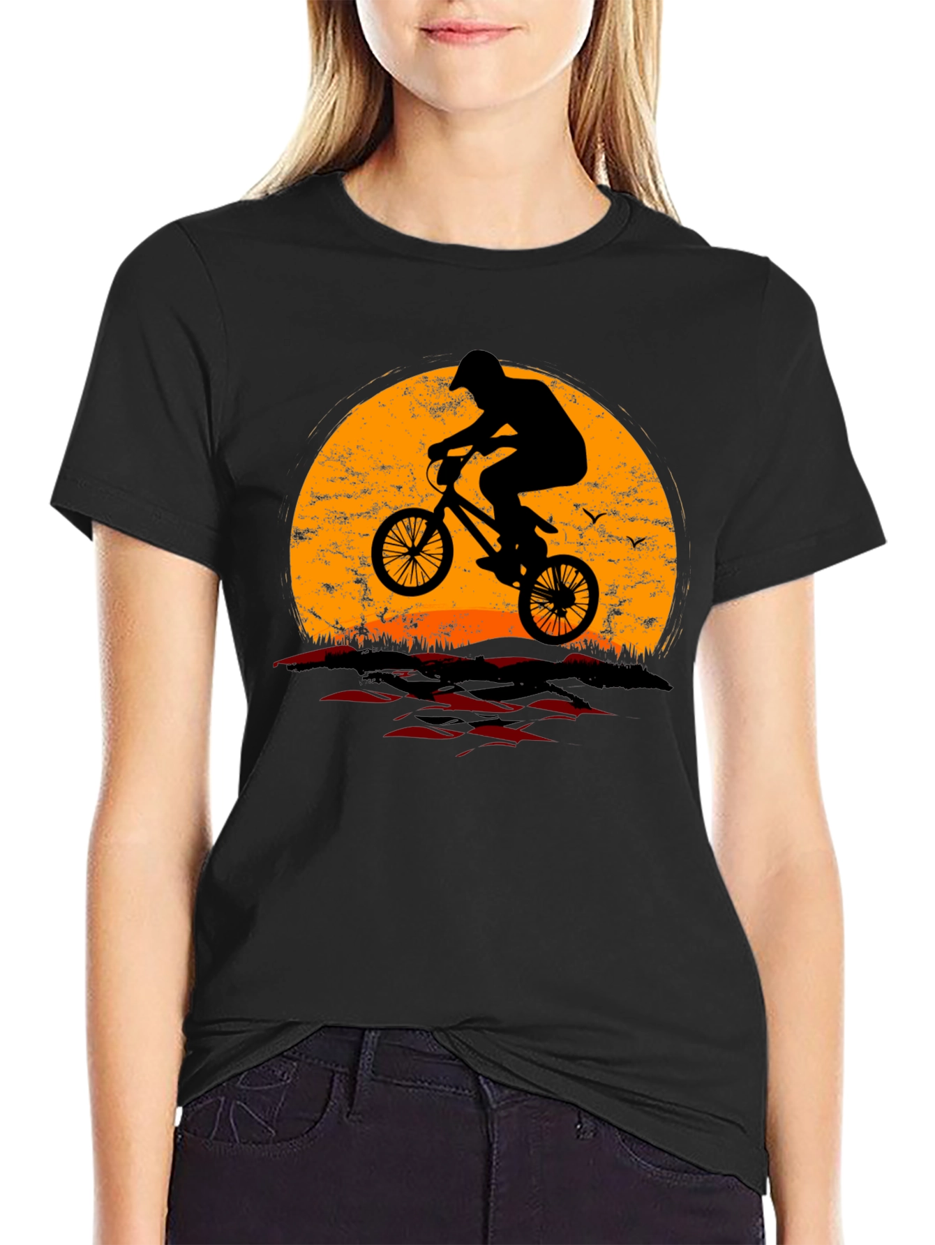 Sunset Silhouette BMX Rider Graphic T-Shirt