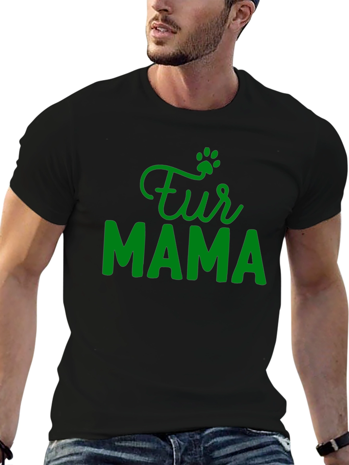 Fur Mama Paw Print Graphic T-Shirt - Black