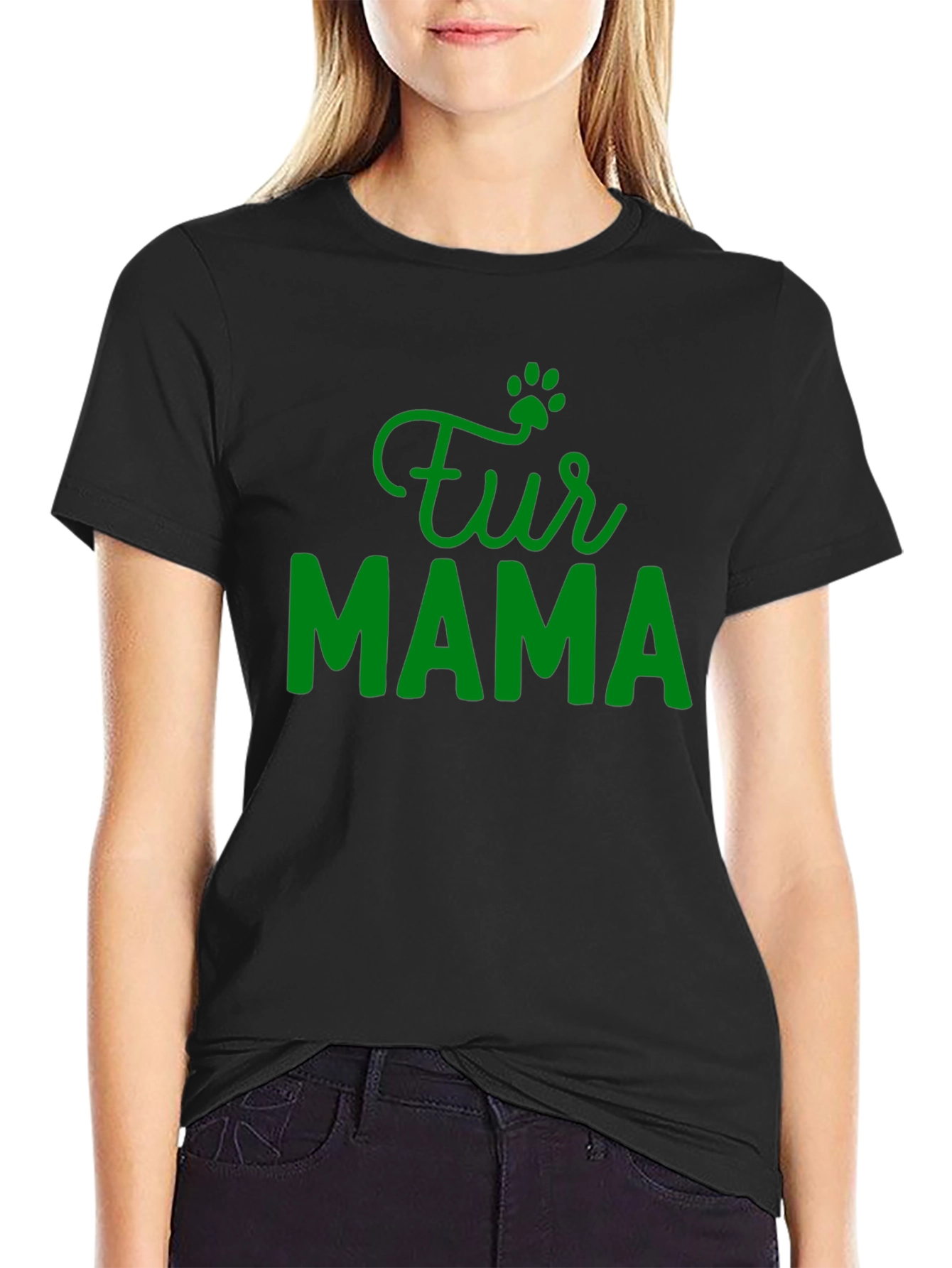 Fur Mama Paw Print Graphic T-Shirt - Black