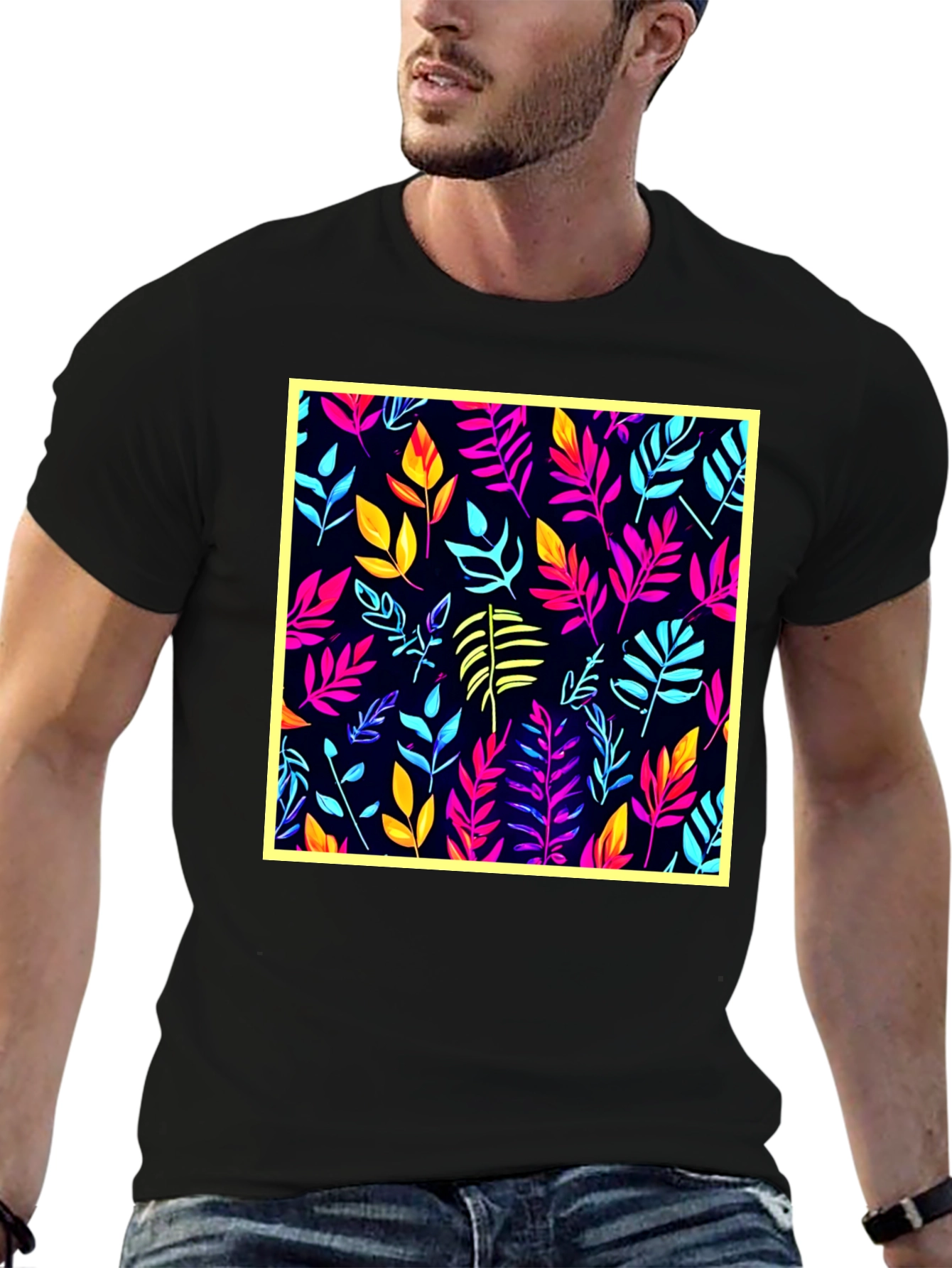 Vibrant Leaf Print T-Shirt - Stylish Casual Wear