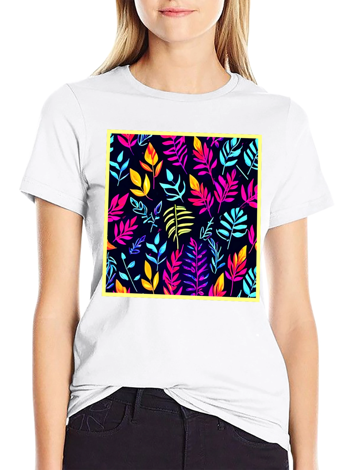 Vibrant Leaf Print T-Shirt - Stylish Casual Wear
