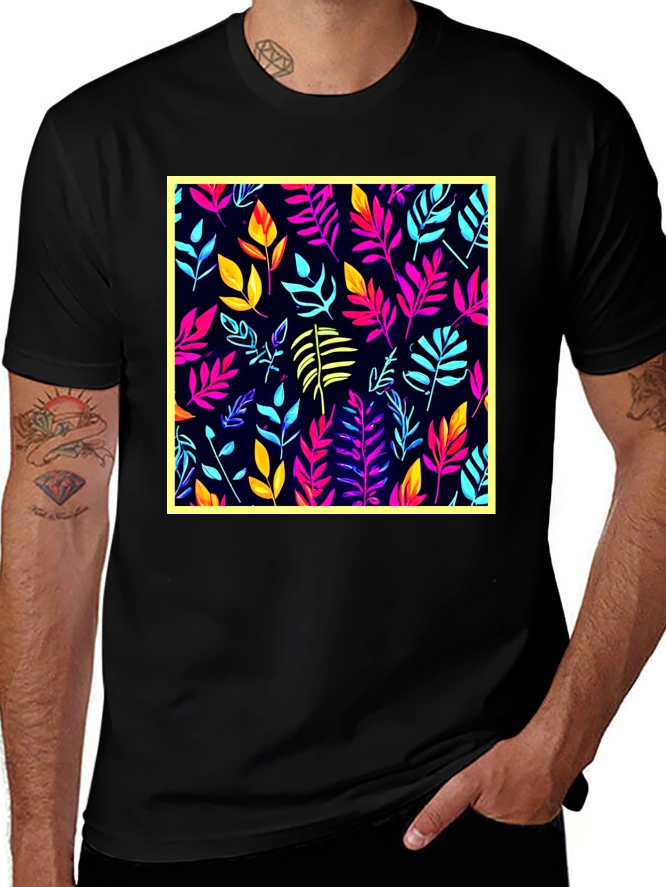 Vibrant Leaf Print T-Shirt - Stylish Casual Wear