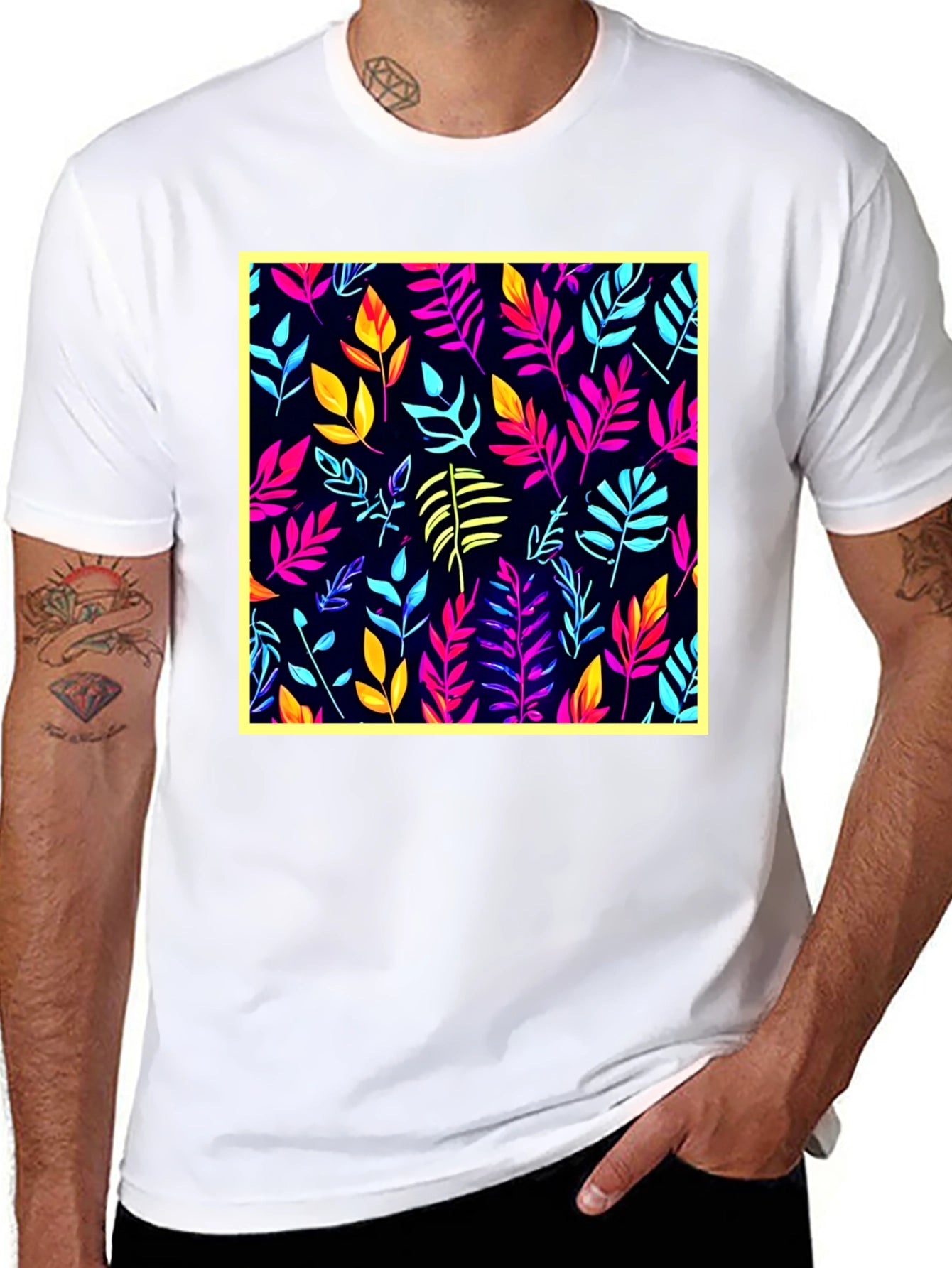Vibrant Leaf Print T-Shirt - Stylish Casual Wear