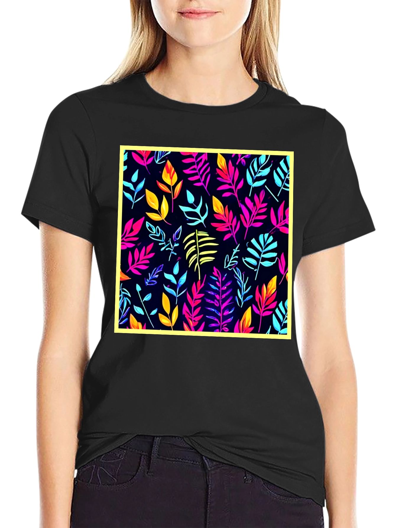 Vibrant Leaf Print T-Shirt - Stylish Casual Wear