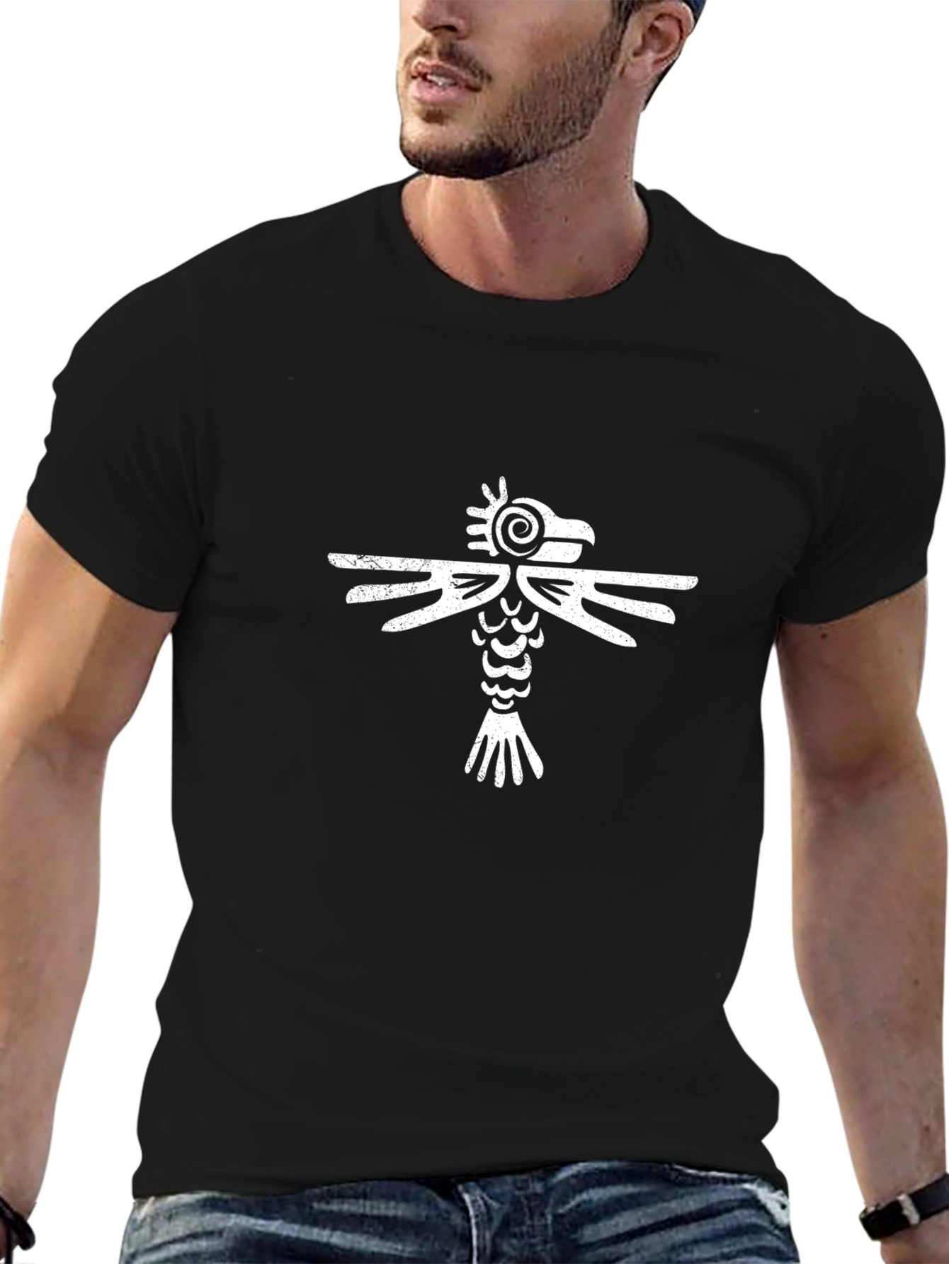 Tribal Bird Graphic Tee - Black