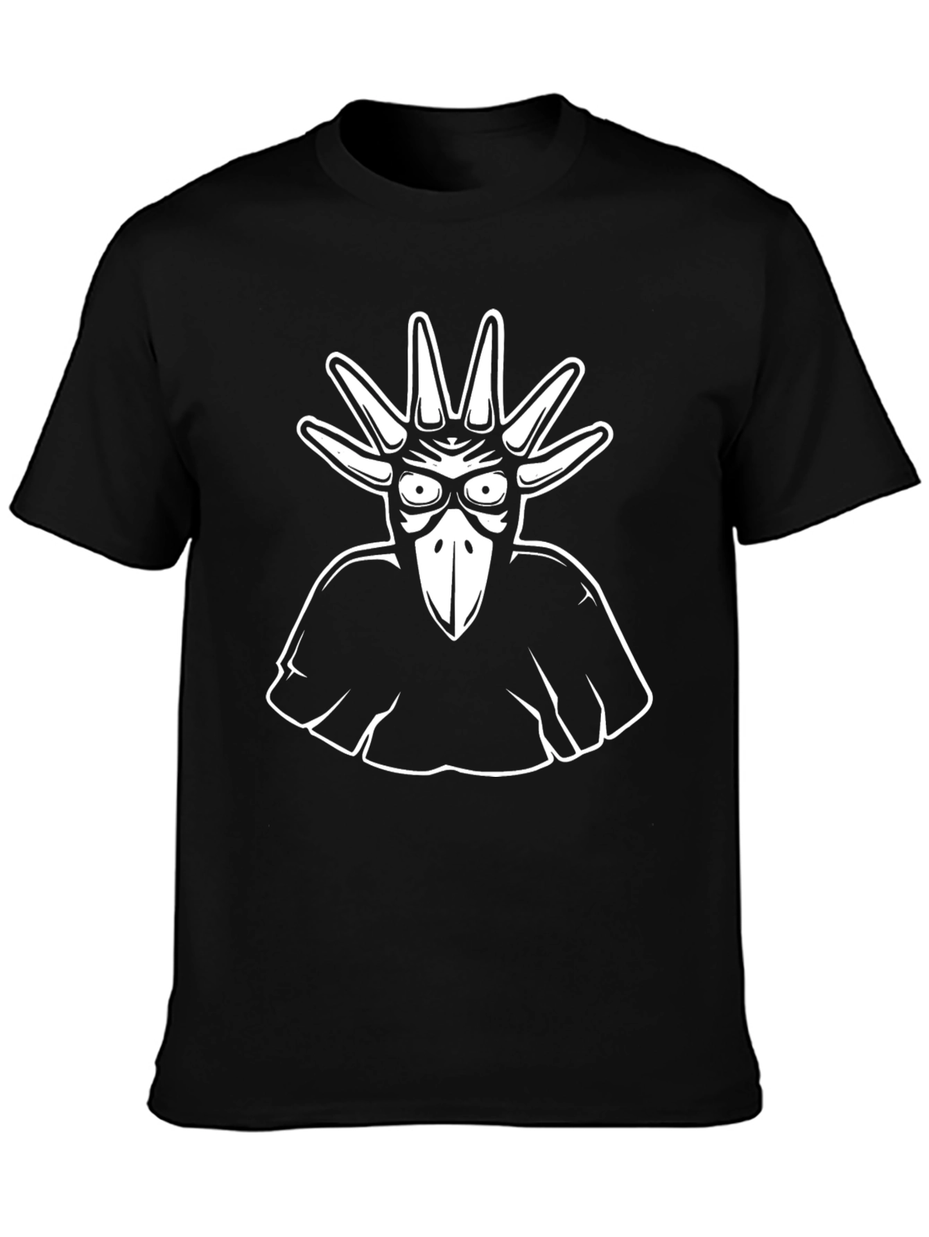 Mens Black T-Shirt with Cartoon Bird Graphic