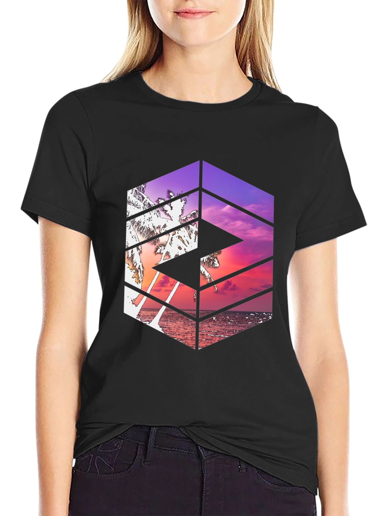 Tropical Sunset Graphic Tee - Cool Geometric Design