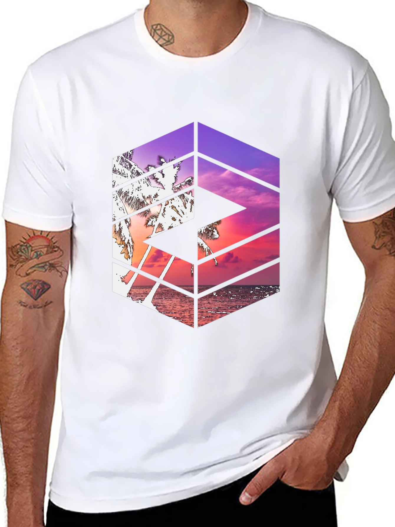 Tropical Sunset Graphic Tee - Cool Geometric Design