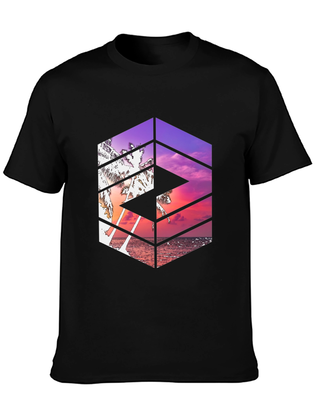 Tropical Sunset Graphic Tee - Cool Geometric Design