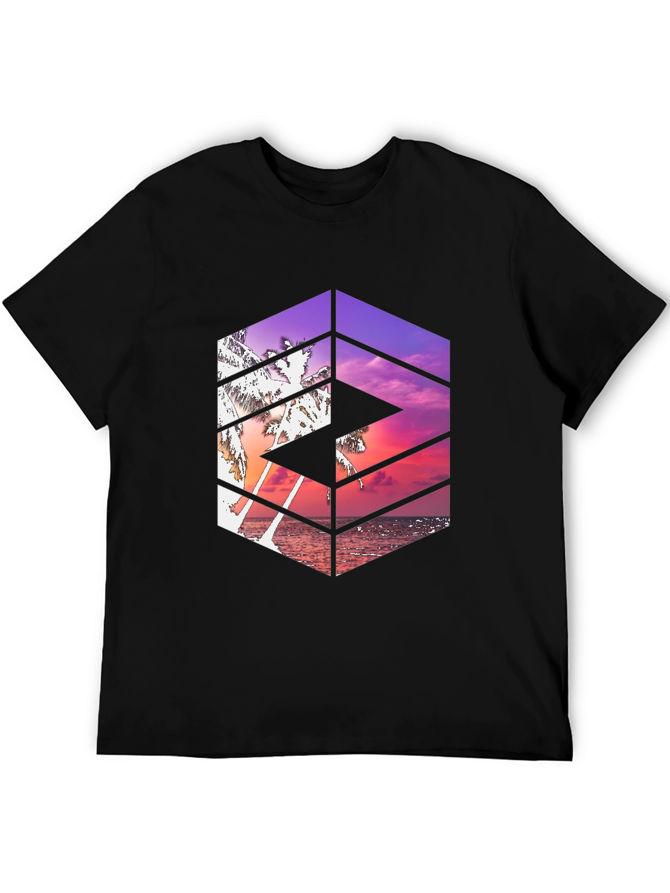 Tropical Sunset Graphic Tee - Cool Geometric Design