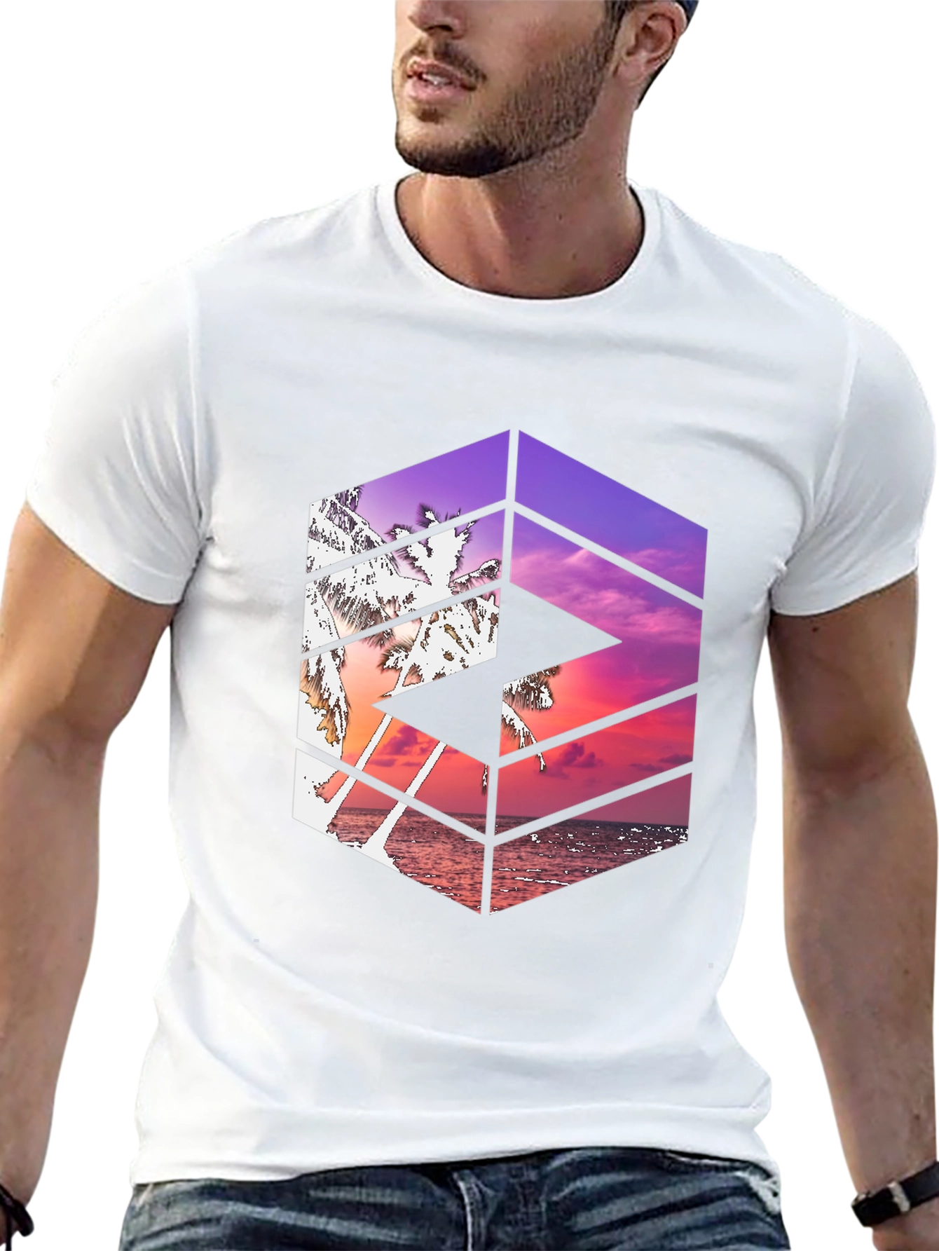 Tropical Sunset Graphic Tee - Cool Geometric Design