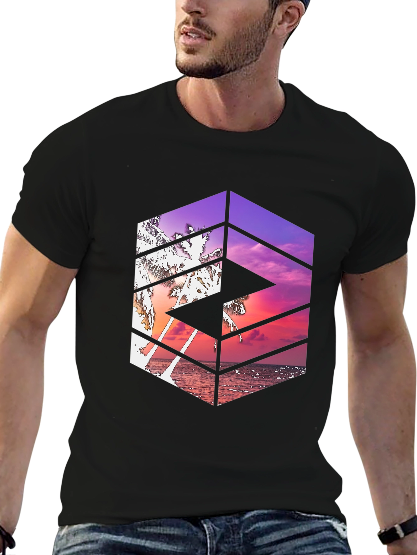 Tropical Sunset Graphic Tee - Cool Geometric Design