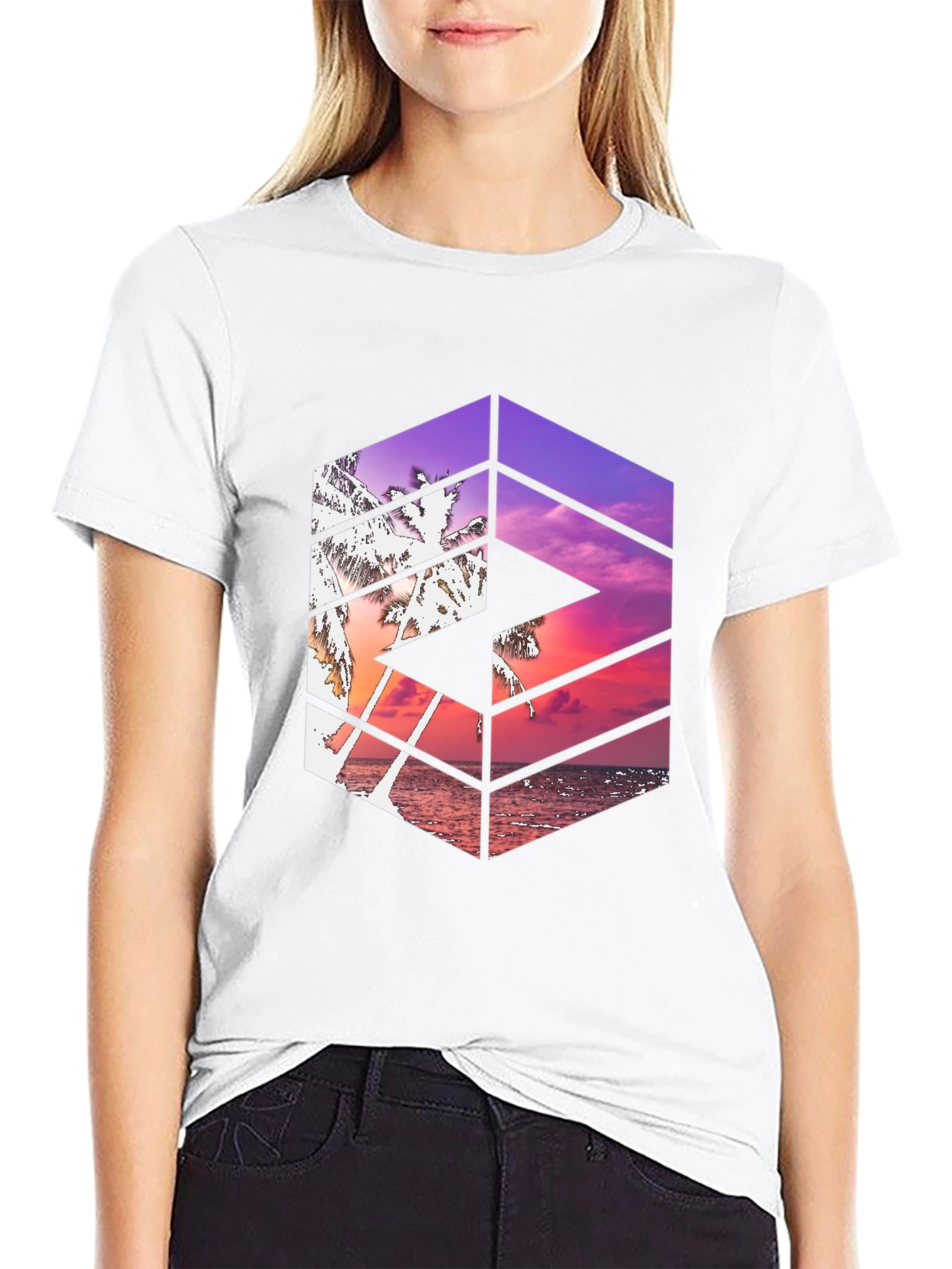 Tropical Sunset Graphic Tee - Cool Geometric Design