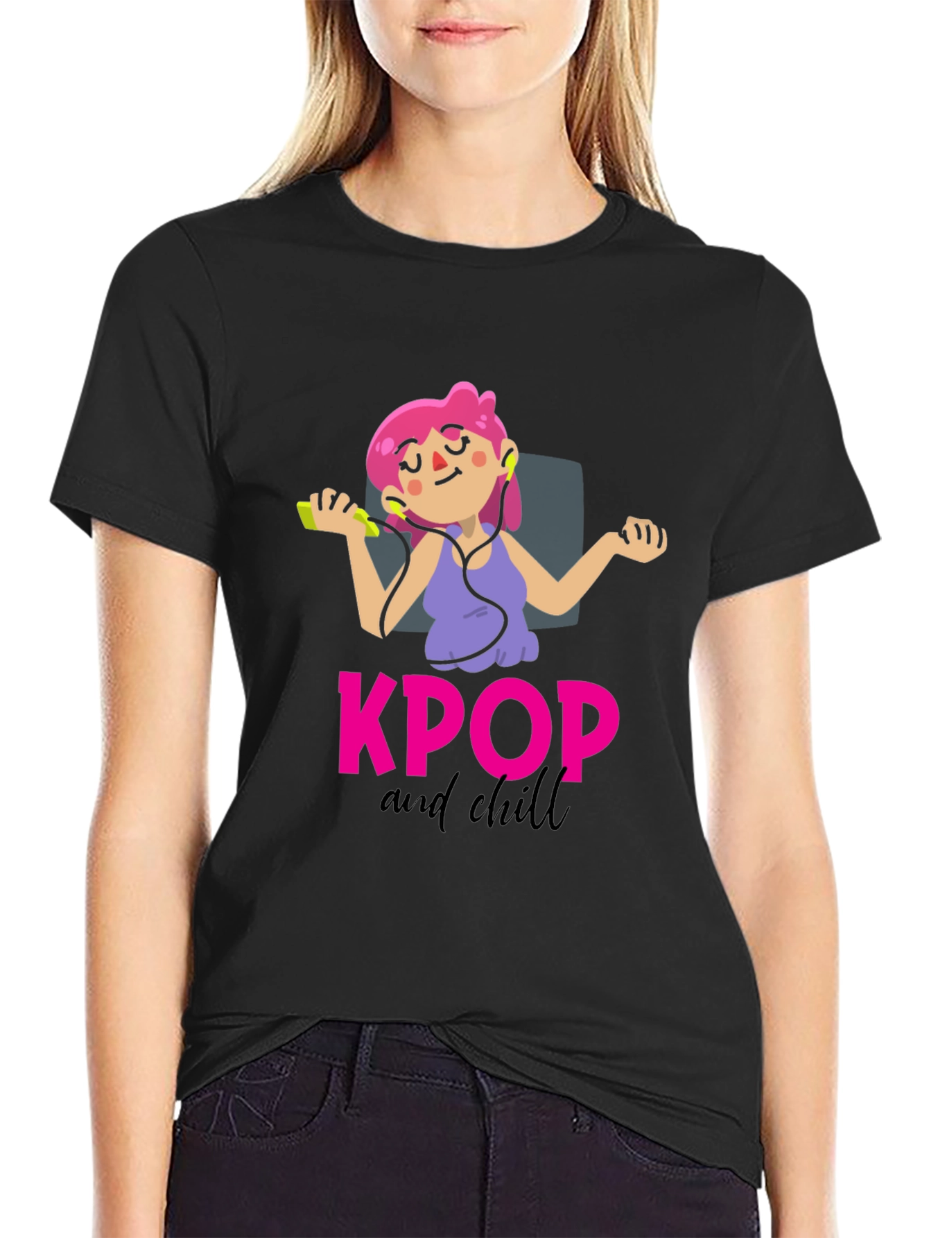 KPOP and Chill Graphic Tee - Black Cotton T-Shirt