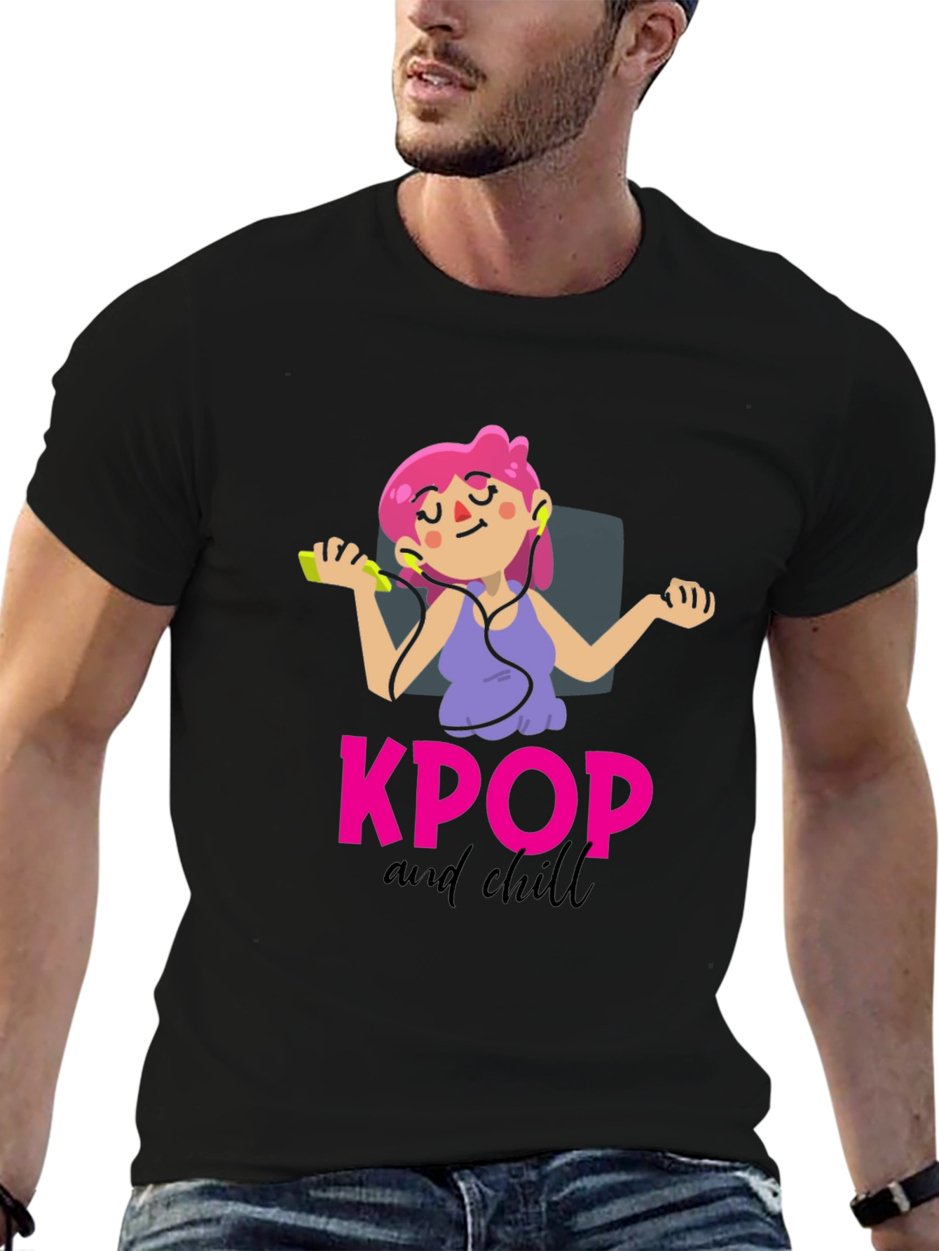 KPOP and Chill Graphic Tee - Black Cotton T-Shirt