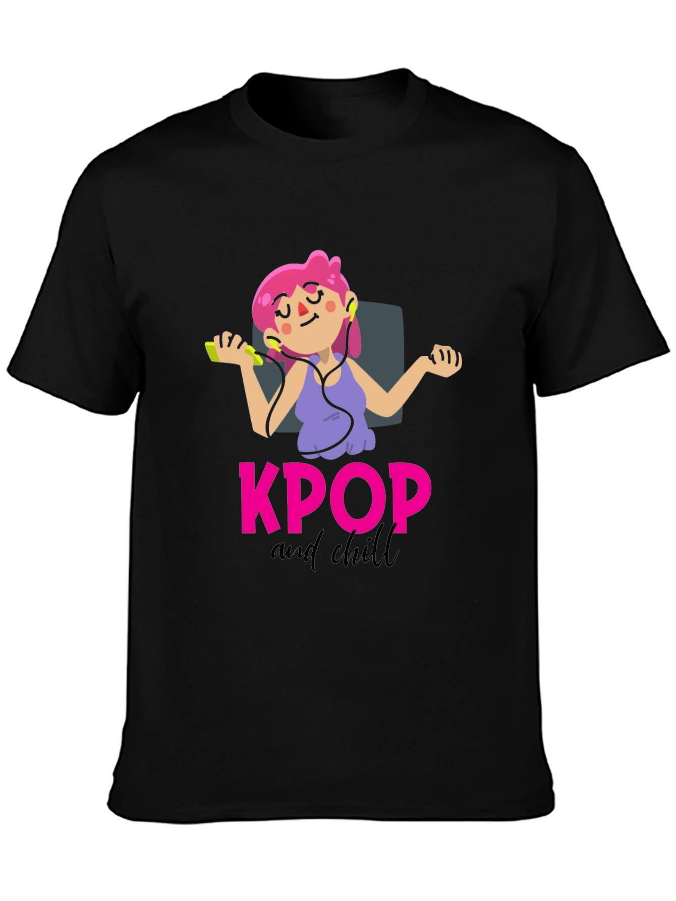 KPOP and Chill Graphic Tee - Black Cotton T-Shirt