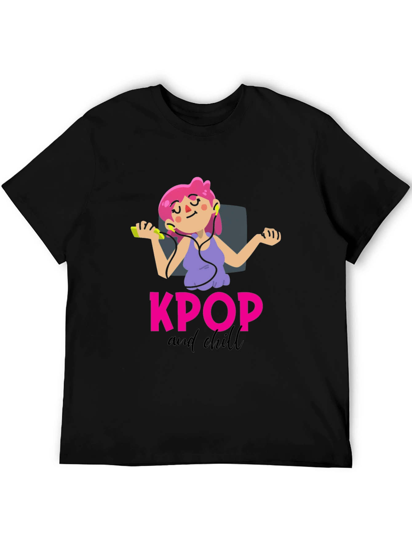 KPOP and Chill Graphic Tee - Black Cotton T-Shirt
