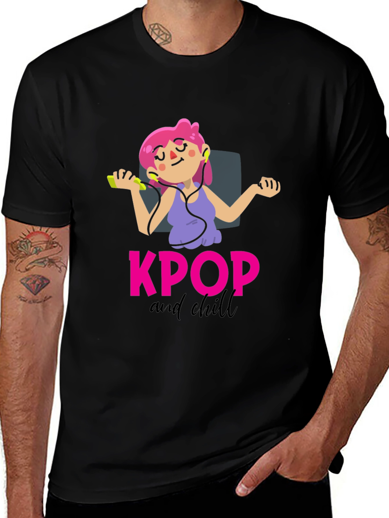 KPOP and Chill Graphic Tee - Black Cotton T-Shirt