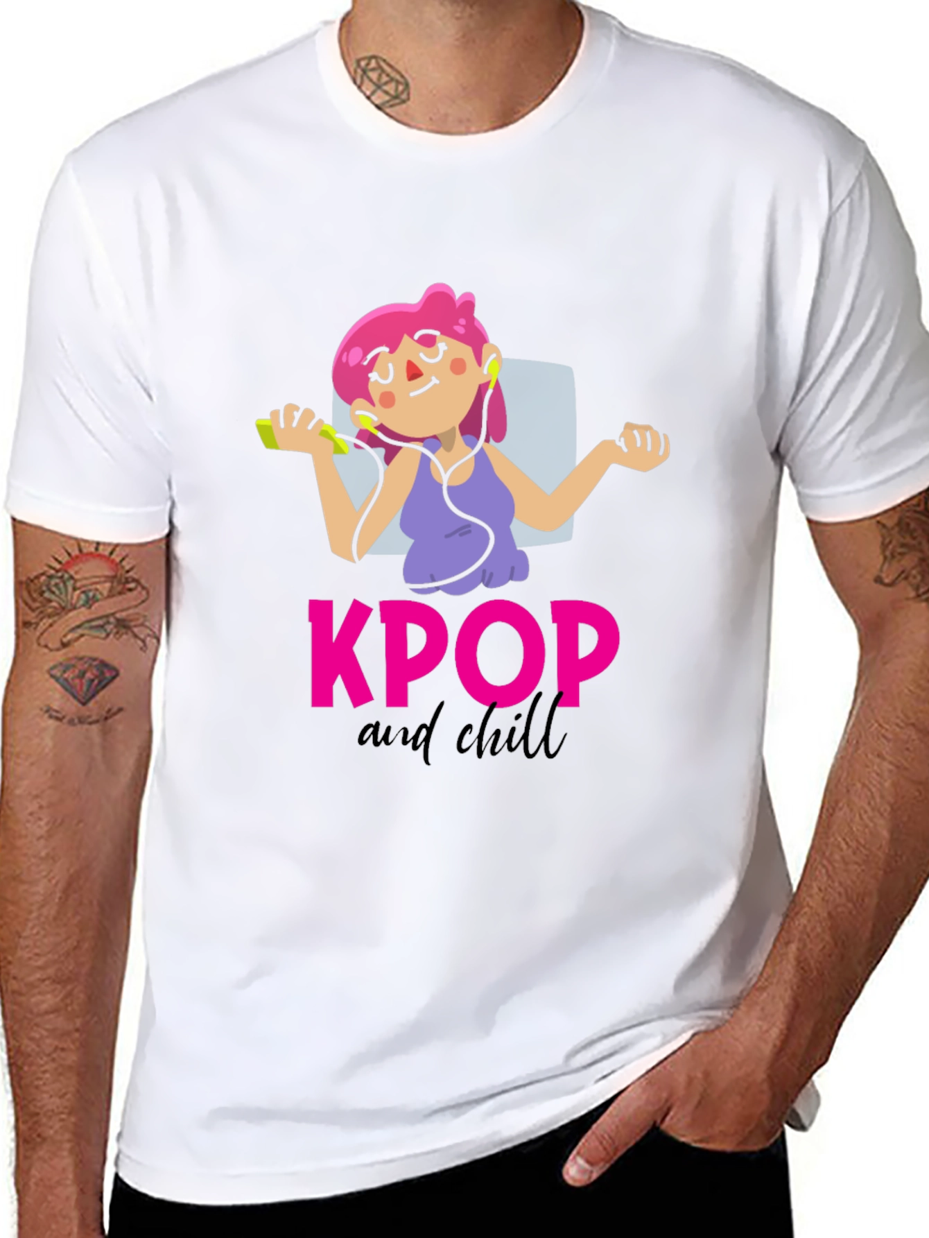 KPOP and Chill Graphic Tee - Black Cotton T-Shirt