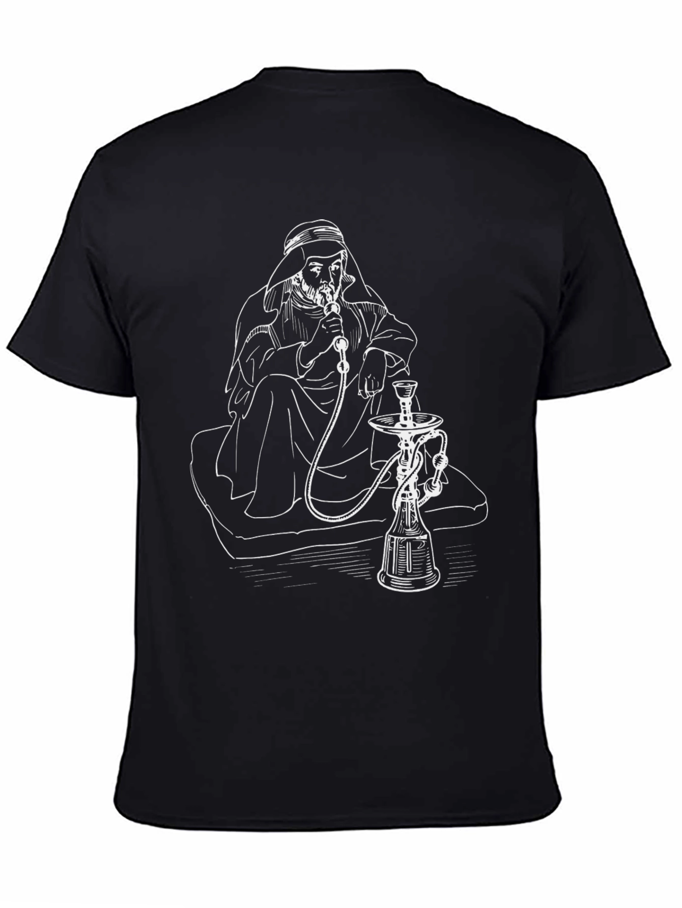 Hookah Smoking Man Graphic Tee - Black T-Shirt