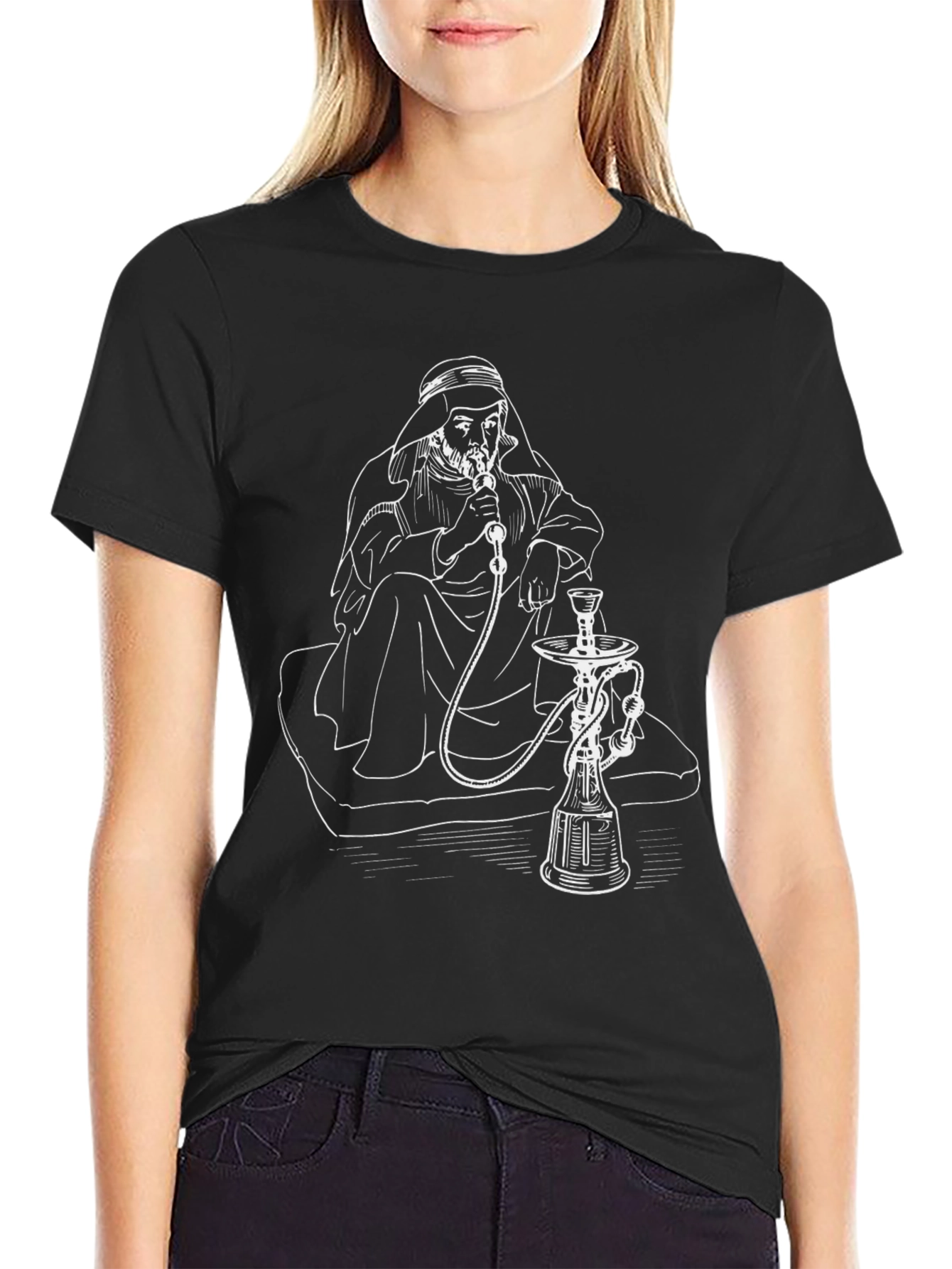 Hookah Smoking Man Graphic Tee - Black T-Shirt