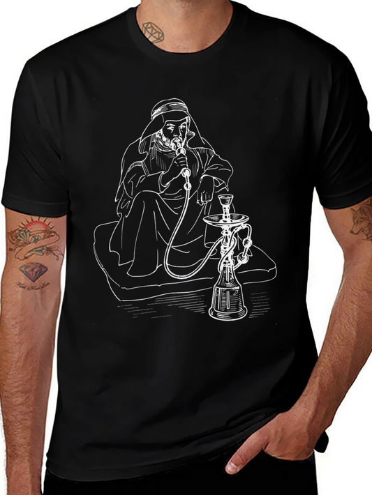 Hookah Smoking Man Graphic Tee - Black T-Shirt