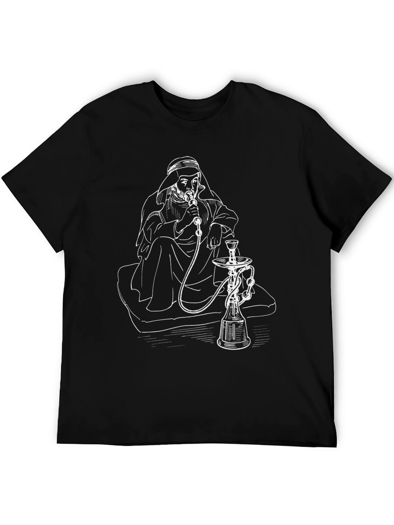 Hookah Smoking Man Graphic Tee - Black T-Shirt